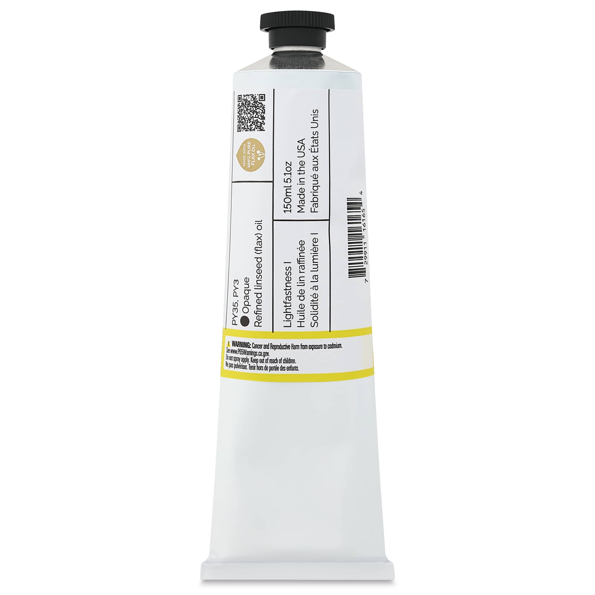 Gamblin 1980 Oils - Cadmium Lemon, 150 ml tube back