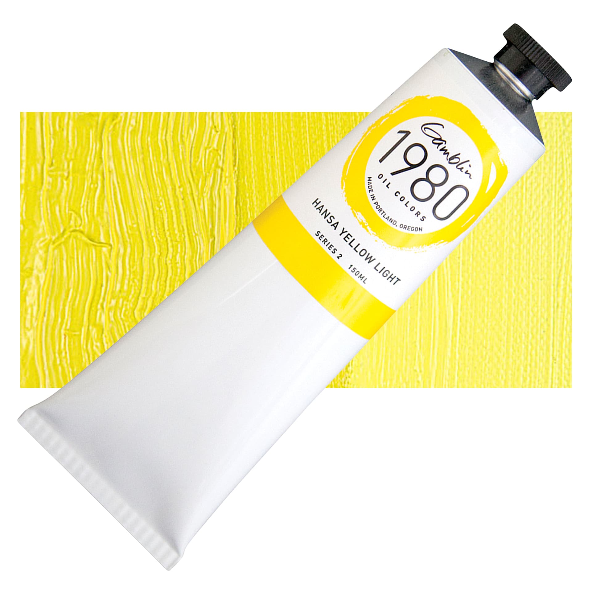 Gamblin 1980 Oil Paint - Hansa Yellow Light, 150 ml tube and swatch
