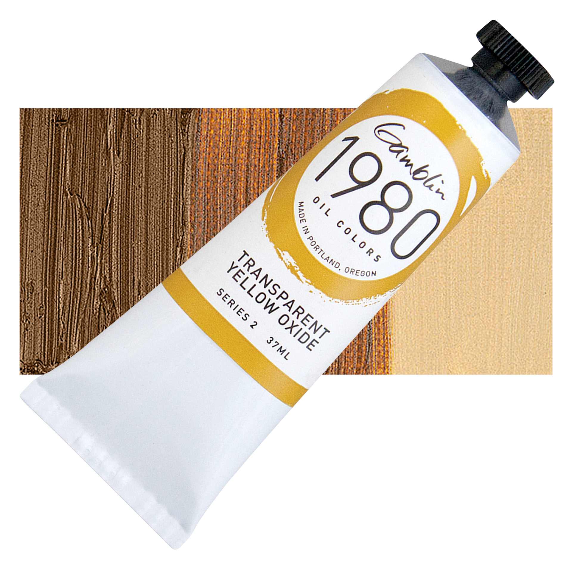 Gamblin 1980 Oil Paint - Transparent Yellow Oxide, 37 ml tube and swatch