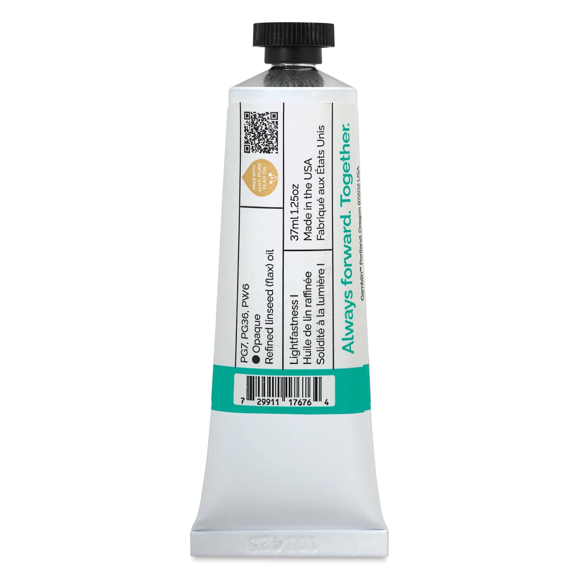 Back of Gamblin 1980 Oils - Teal, 37 ml tube