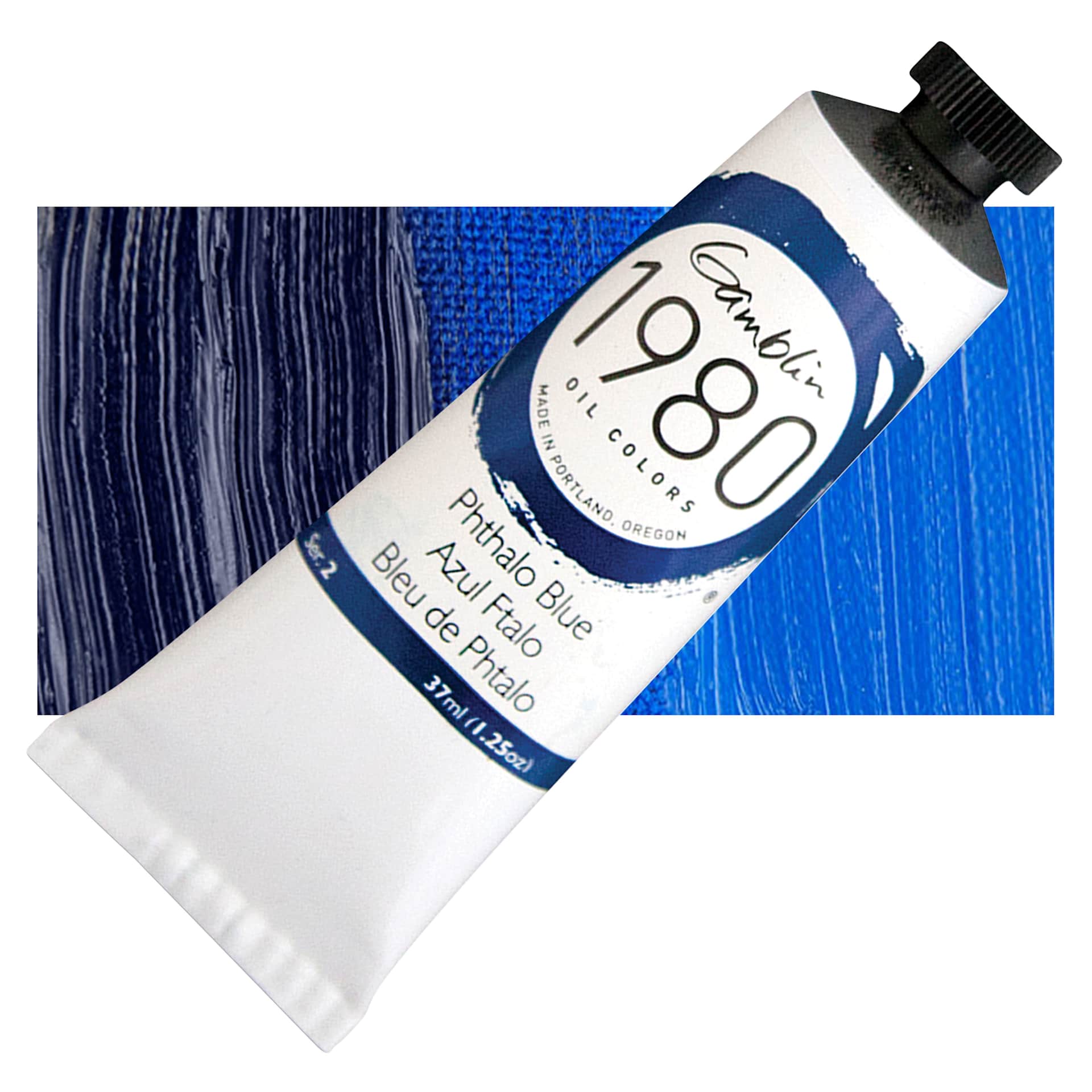 Gamblin 1980 Oil Paint - Phthalo Blue, 37 ml tube and swatch