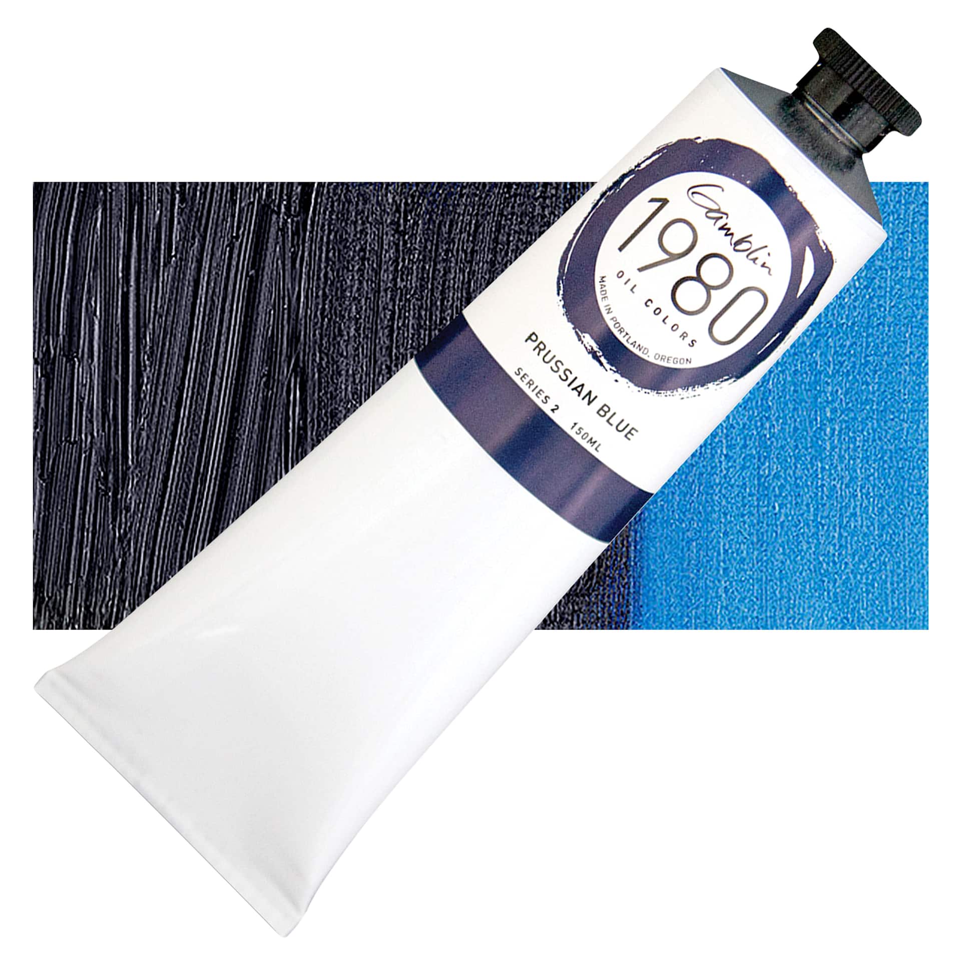 Gamblin 1980 Oil Paint - Prussian Blue, 150 ml tube and swatch
