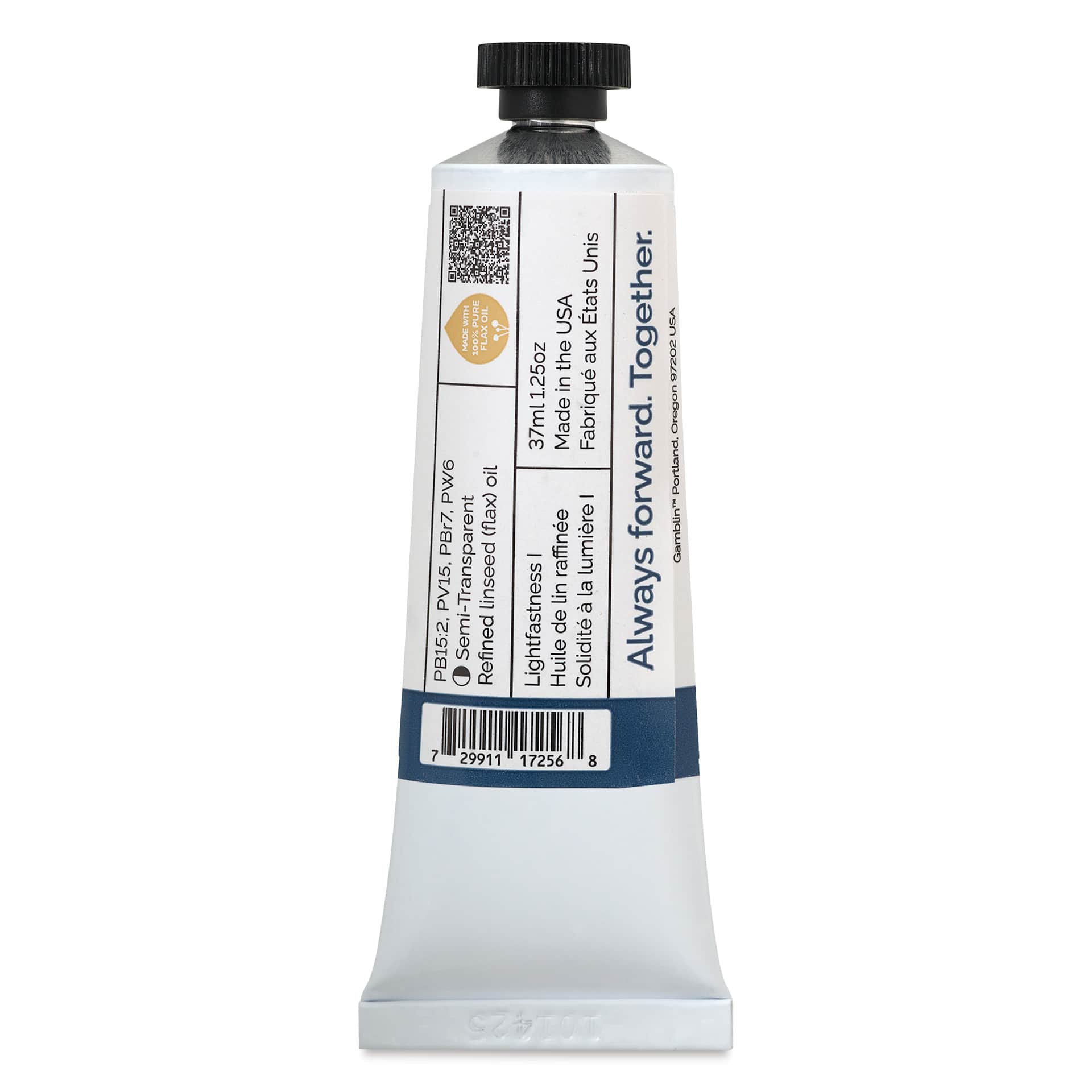 Back of Gamblin 1980 Oils - Denim, 37 ml tube