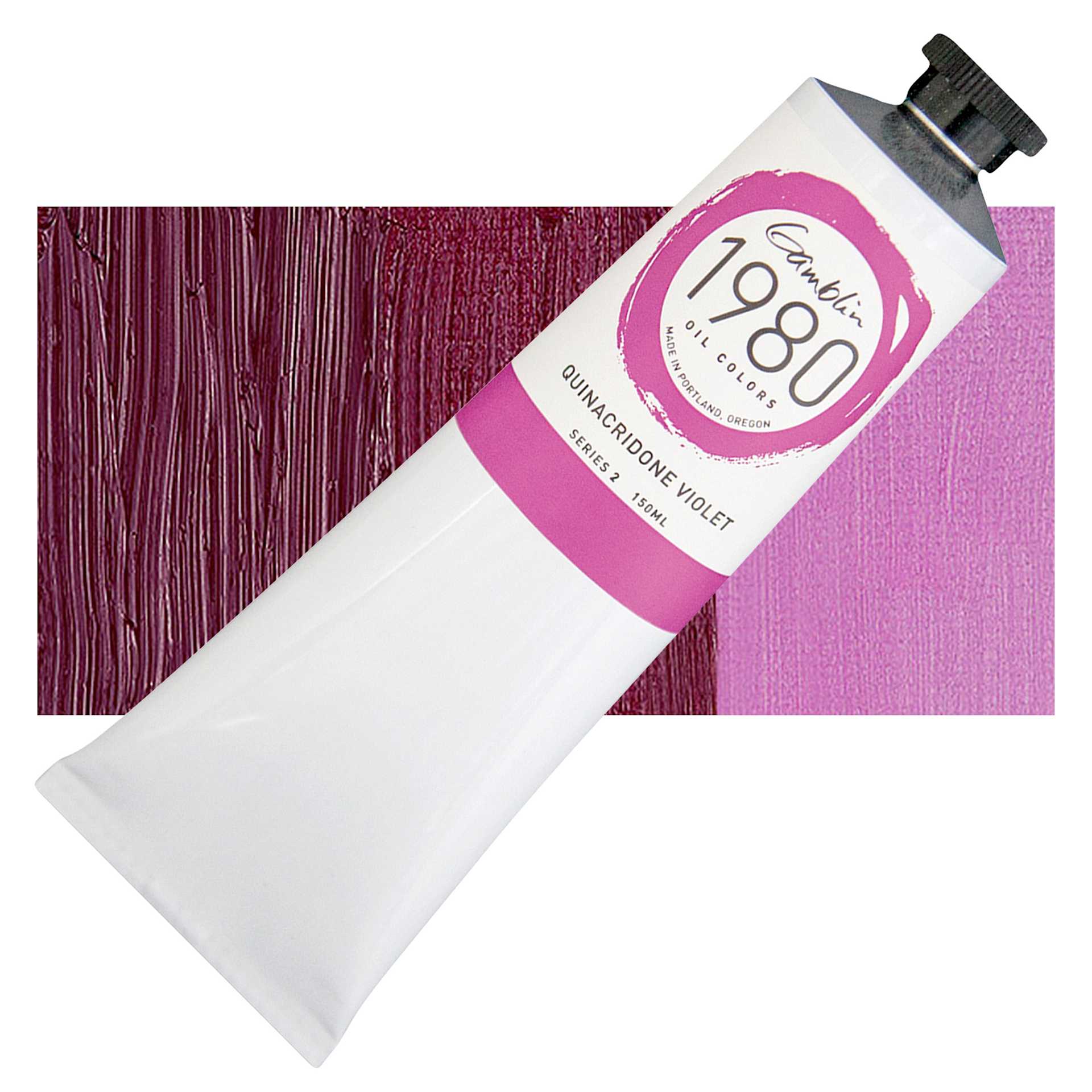 Gamblin 1980 Oil Paint - Quinacridone Violet, 150 ml tube and swatch