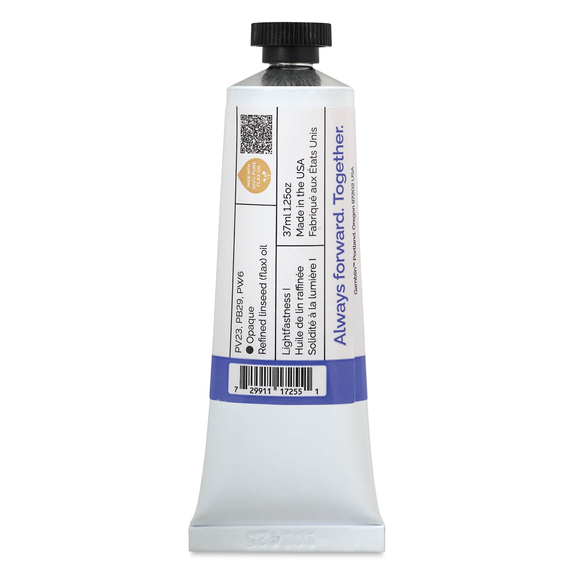 Back of Gamblin 1980 Oils - Cool Violet, 37 ml tube