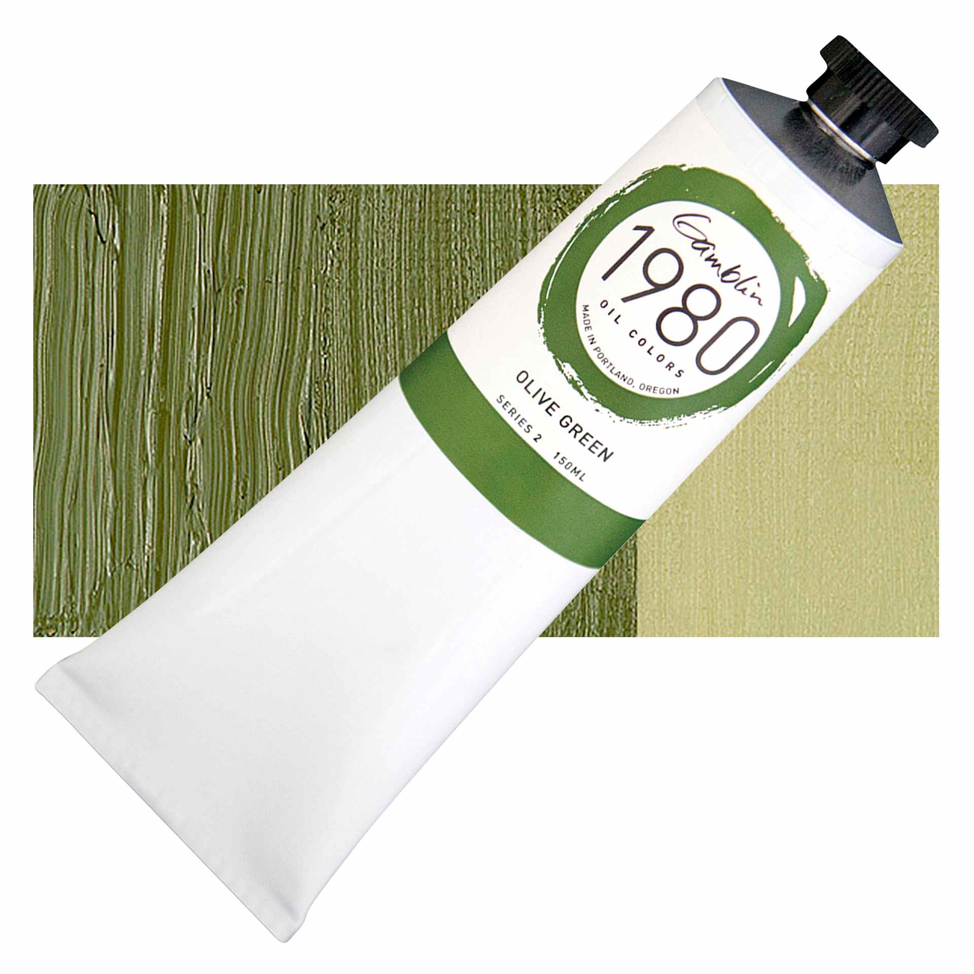 Gamblin 1980 Oil Paint - Olive Green, 150 ml tube and swatch