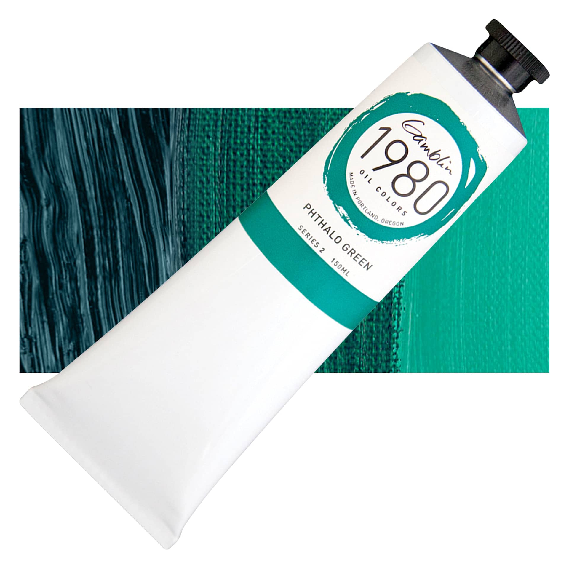 Gamblin 1980 Oil Paint - Phthalo Green, 150 ml tube and swatch