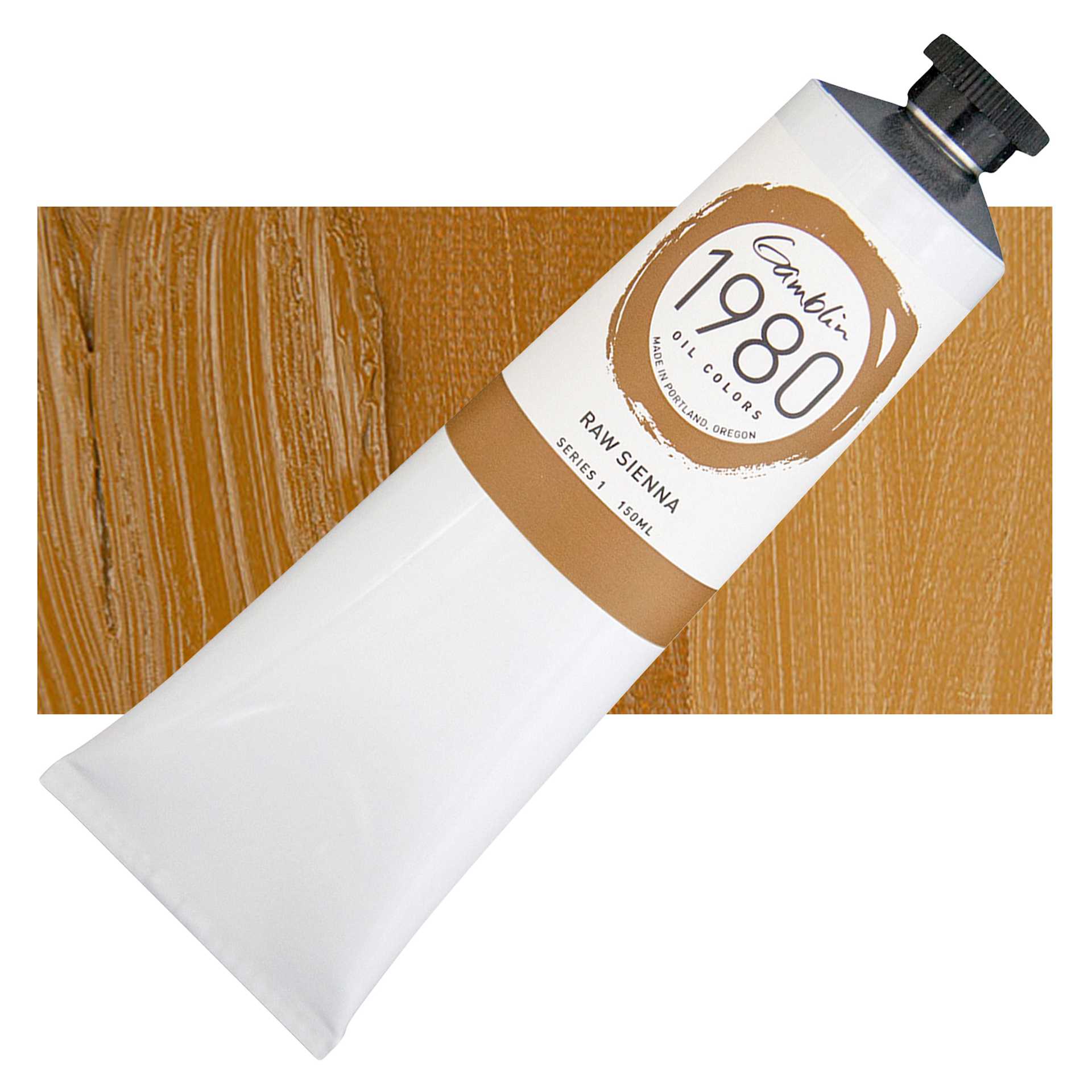 Gamblin 1980 Oil Paint - Raw Sienna, 150 ml tube and swatch