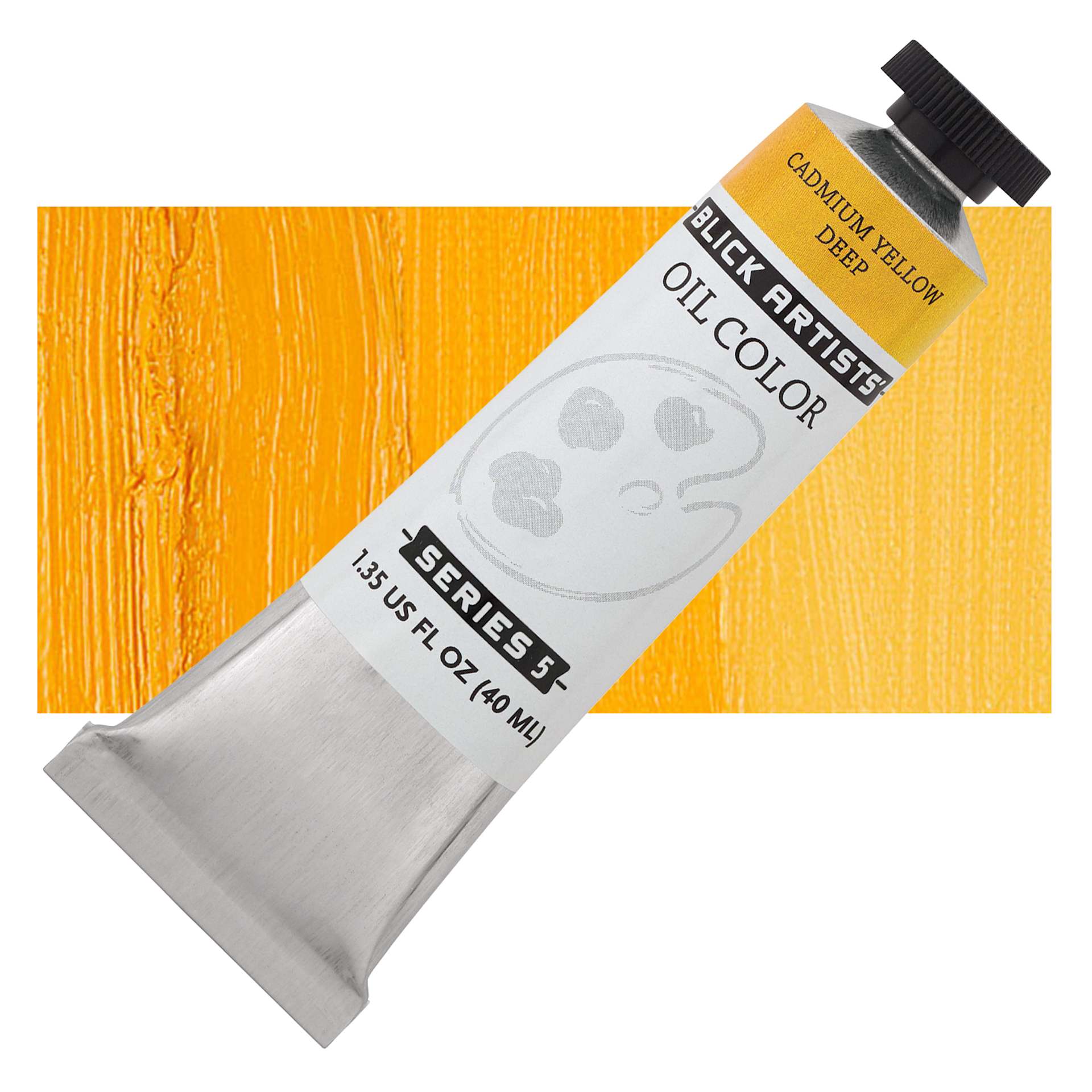 Blick Artists' Oil Paint - Cadmium Yellow Deep, 40 ml tube and swatch