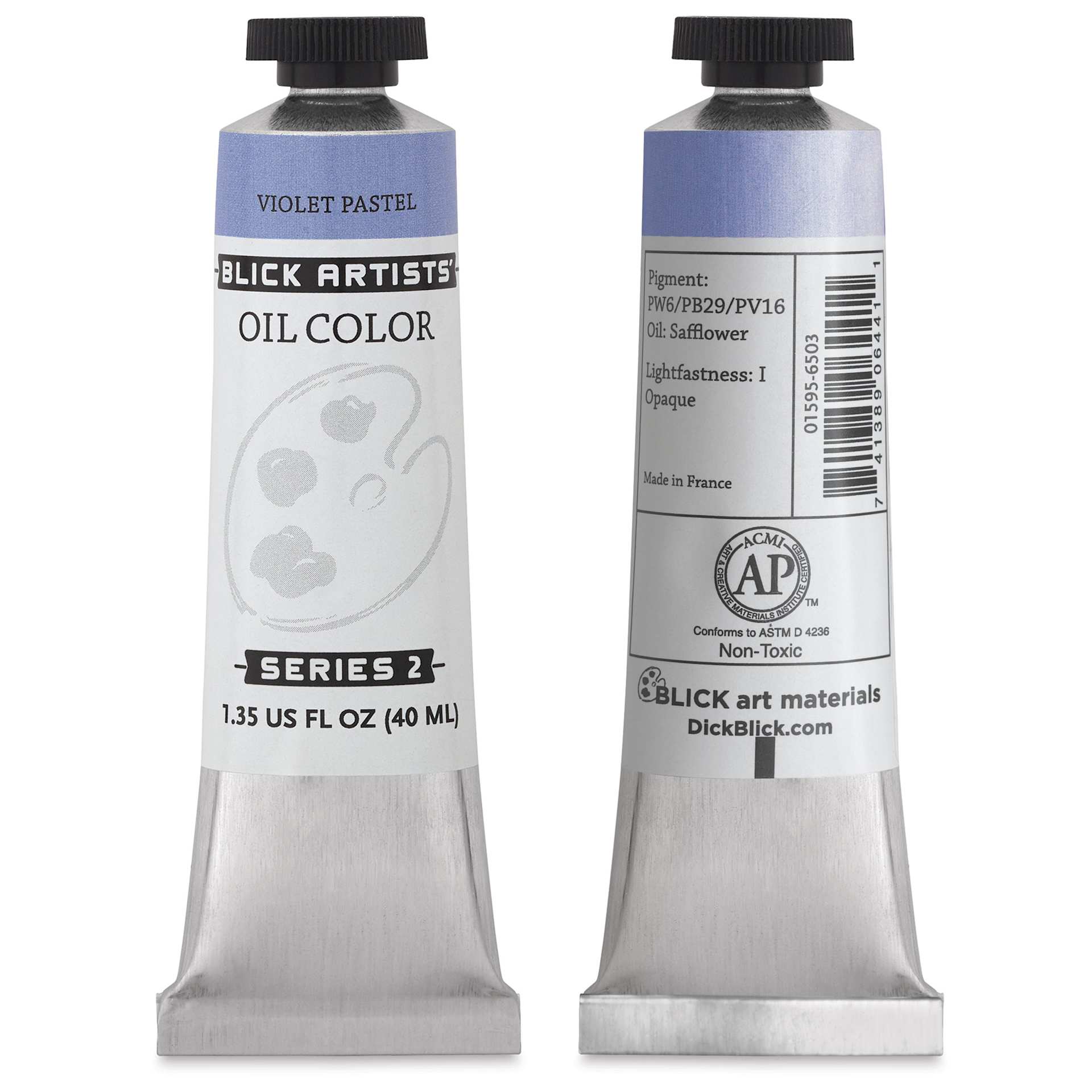 Blick Artists' Oil Color - Violet Pastel, 40 ml tube, front and back of tube