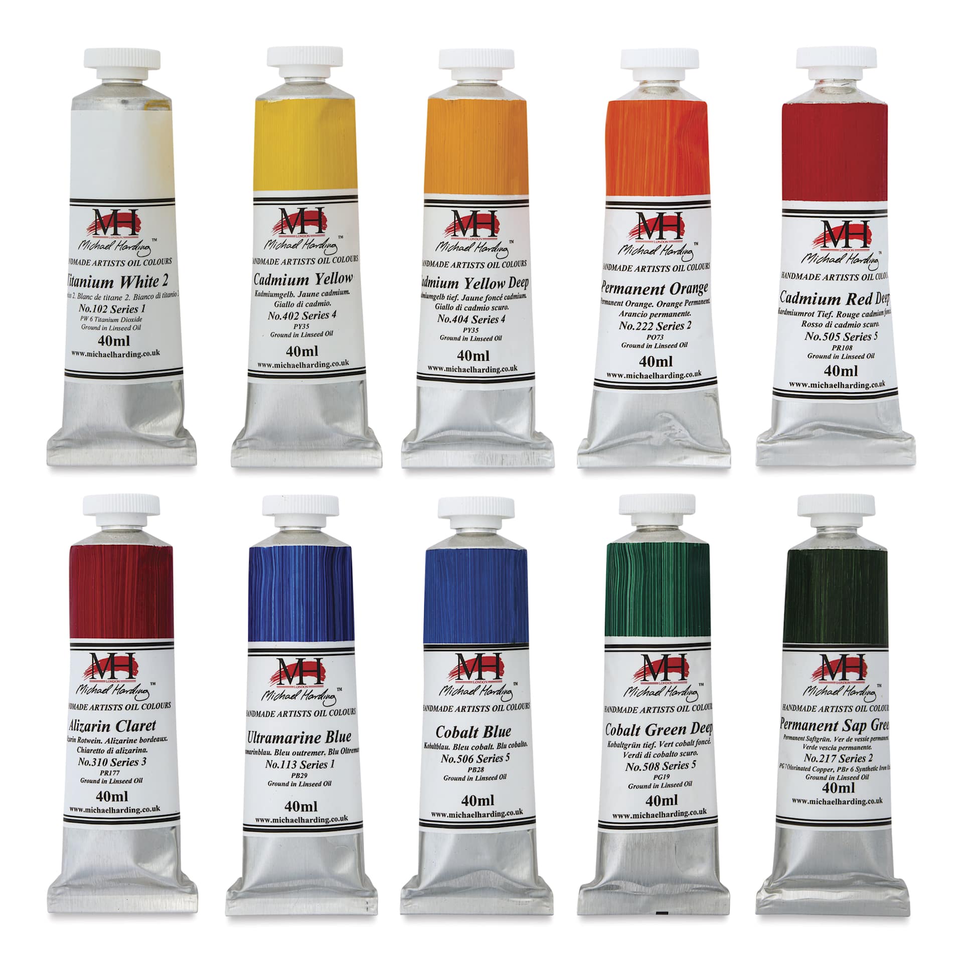 Michael Harding Artists Oil Color - Set of 10, Plein Air Master Colors, 40 ml Tubes