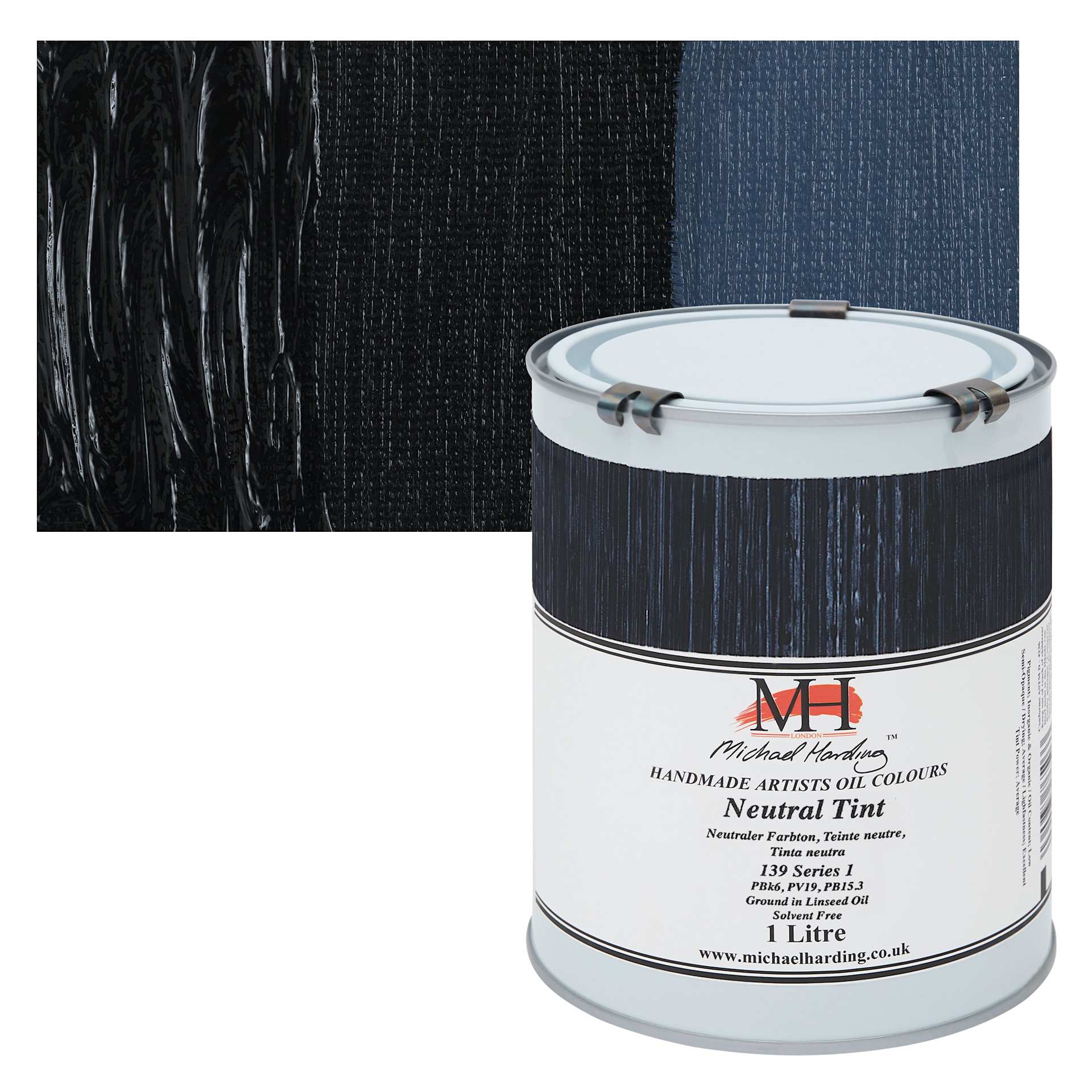 Michael Harding Artists Oil Color - Neutral Tint, 1 Liter can and swatch