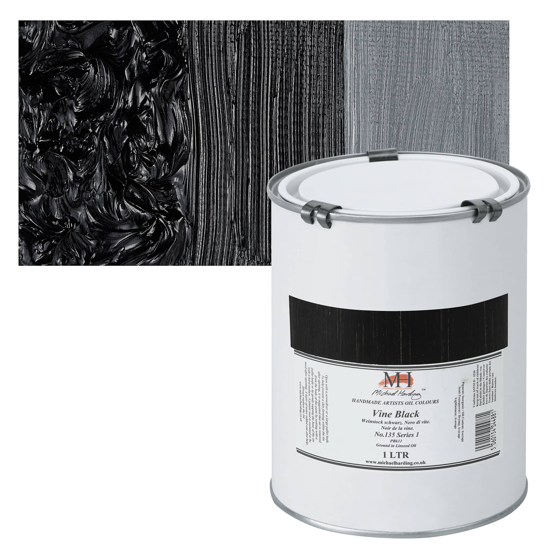 Michael Harding Artists Oil Paint - Vine Black, 1 Liter and swatch