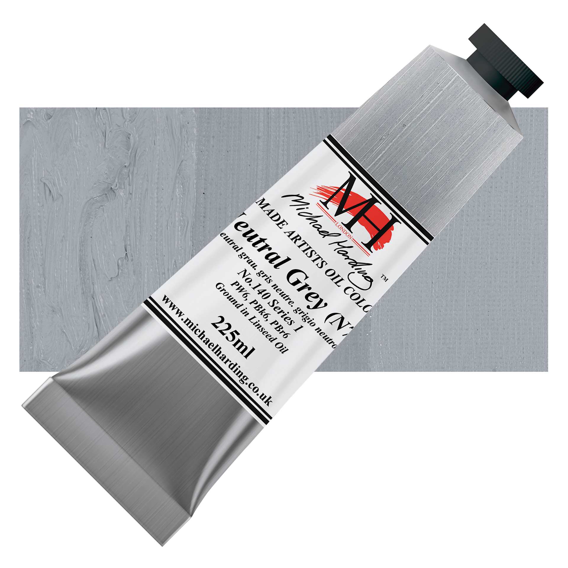 Michael Harding Artists Oil Color - Neutral Gray N7, 225 ml tube and swatch