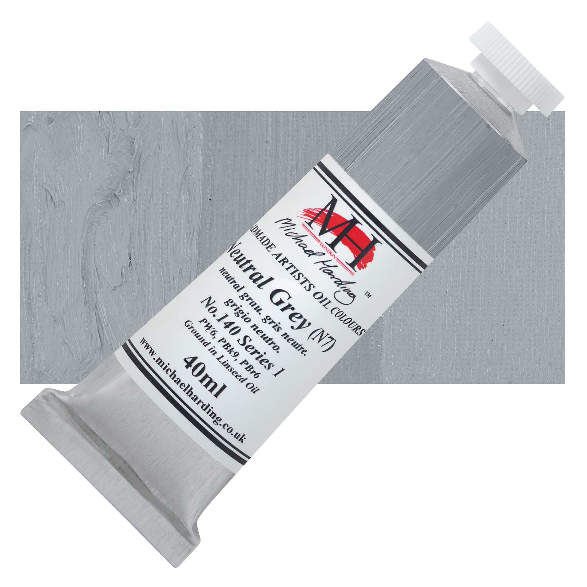 Michael Harding Artists Oil Color - Neutral Gray N7, 40 ml tube and swatch