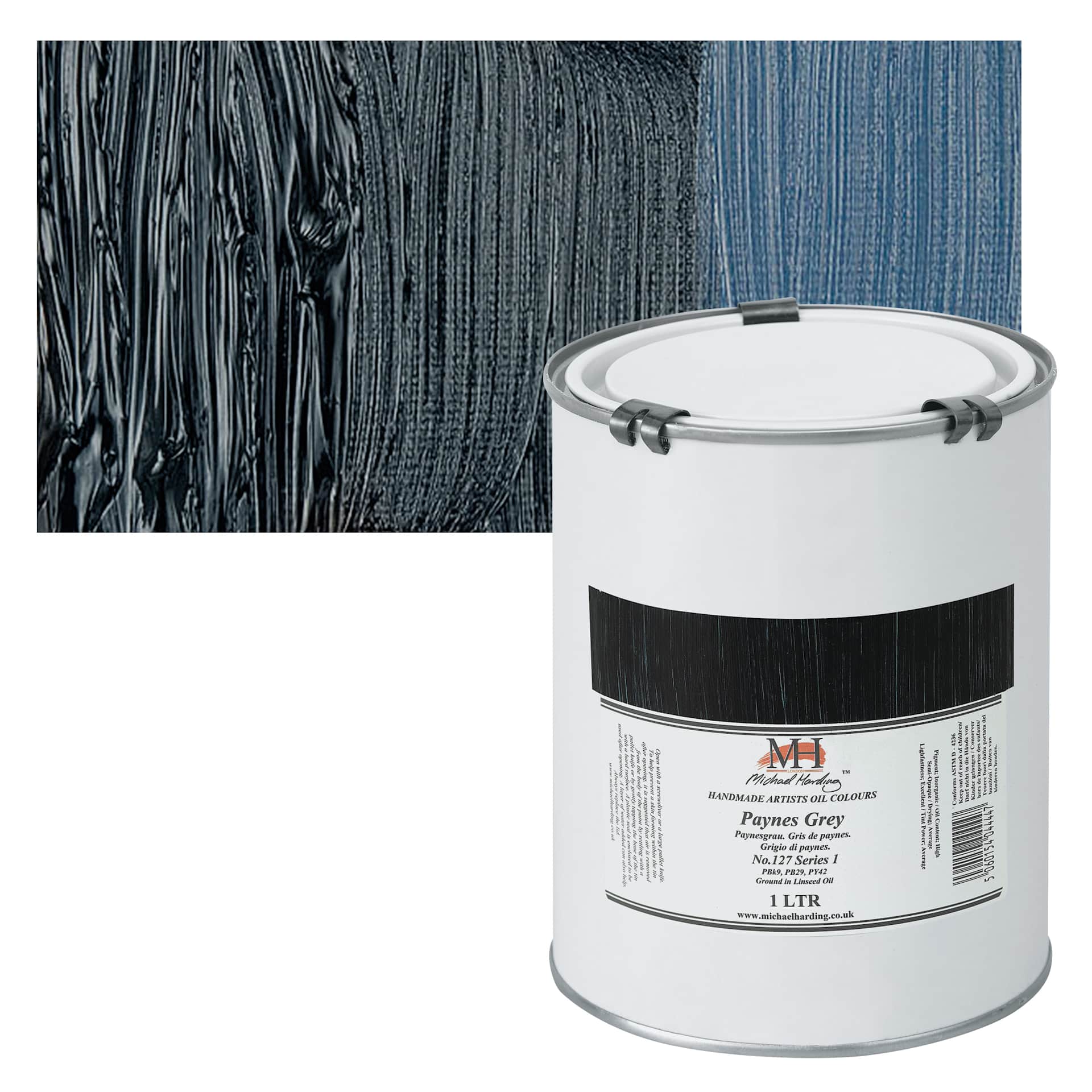 Michael Harding Artists Oil Paint - Payne's Grey, 1 Liter and swatch
