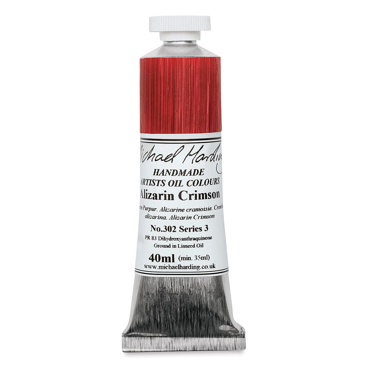 Michael Harding Artists Oil Color - 40 ml tube of Alizarin Crimson shown upright