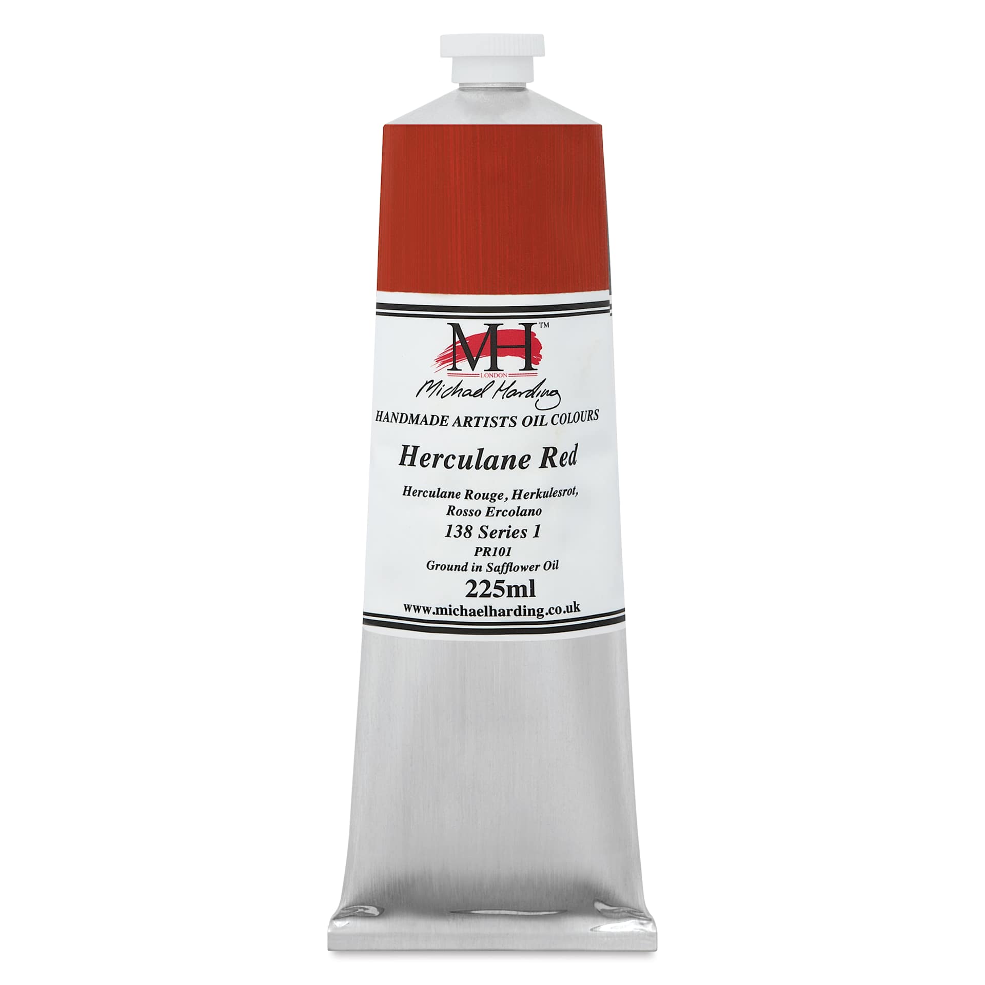 Michael Harding Artists Oil Color - Herculane Red, front of 225 ml tube