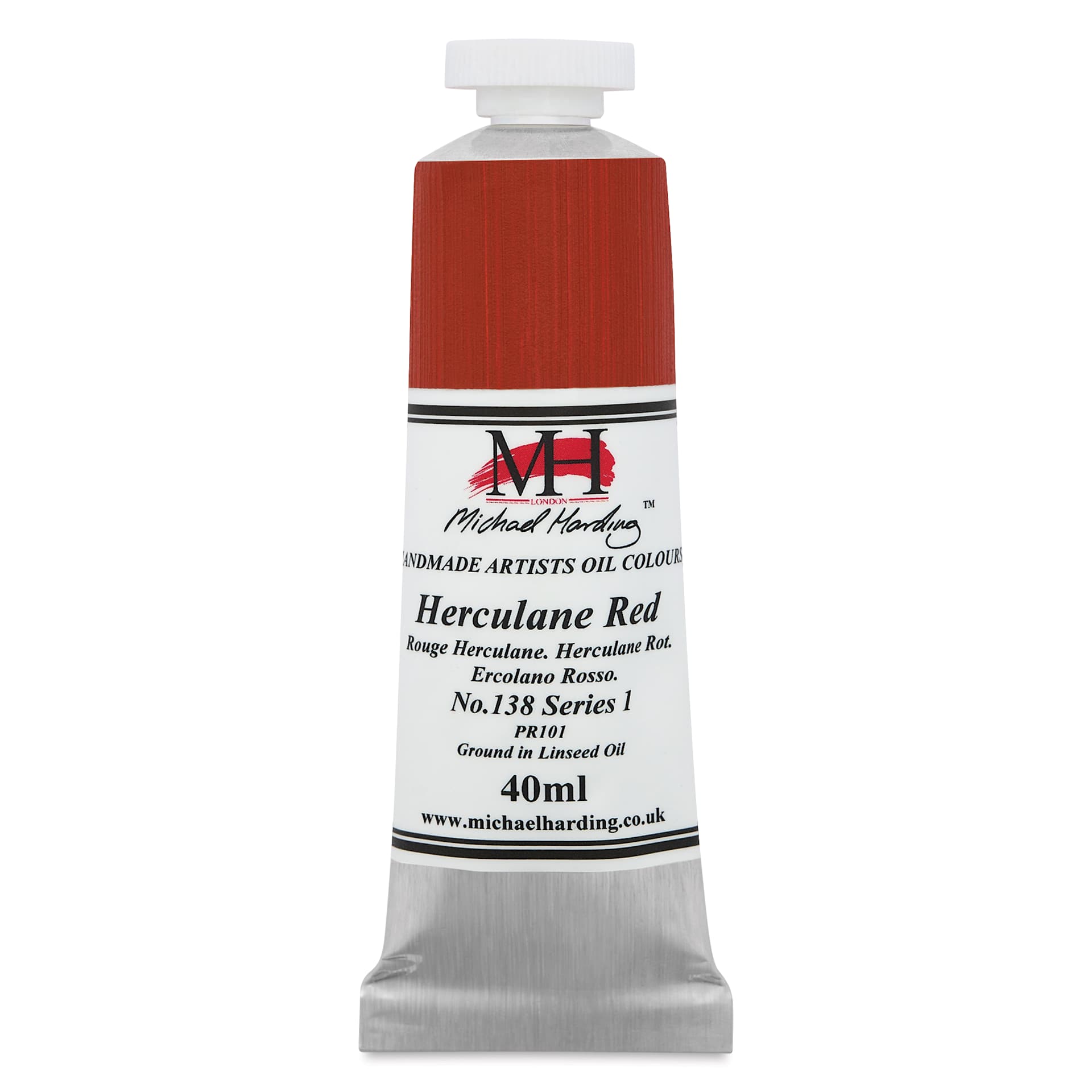 Michael Harding Artists Oil Color - Herculane Red, front of 40 ml tube