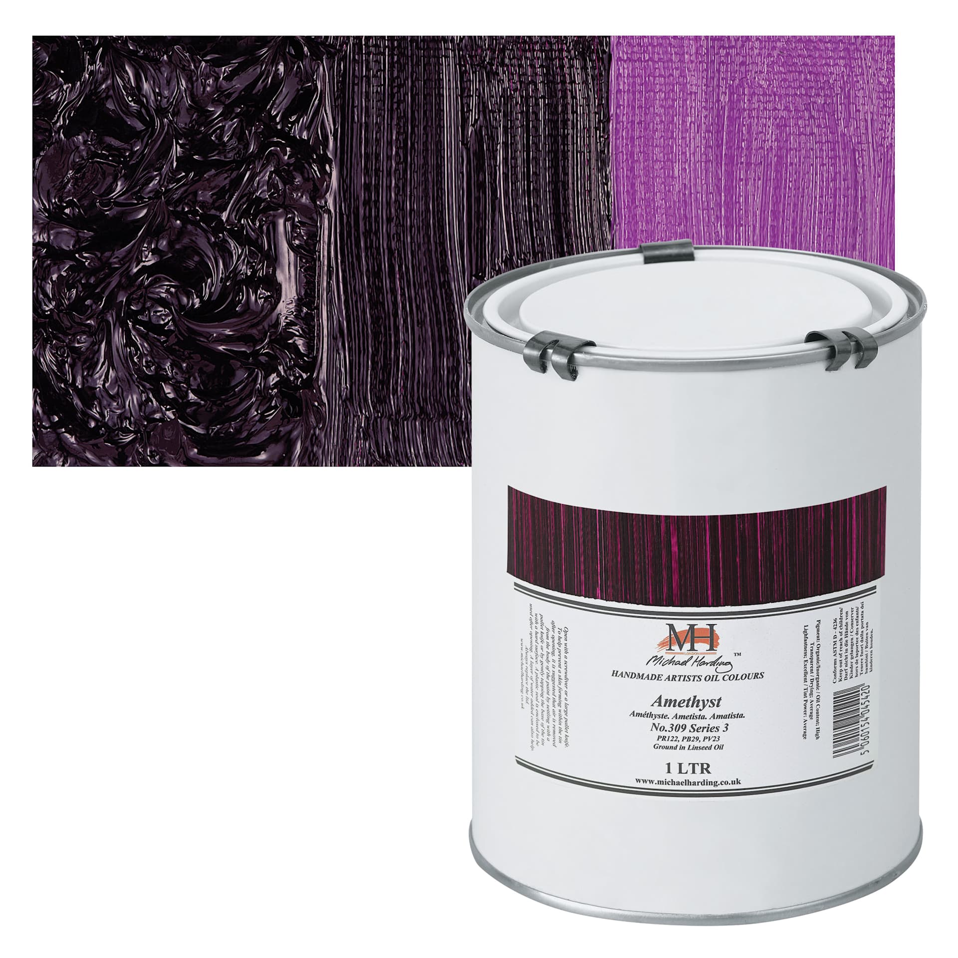 Michael Harding Artists Oil Paint - Amethyst, 1 Liter and swatch
