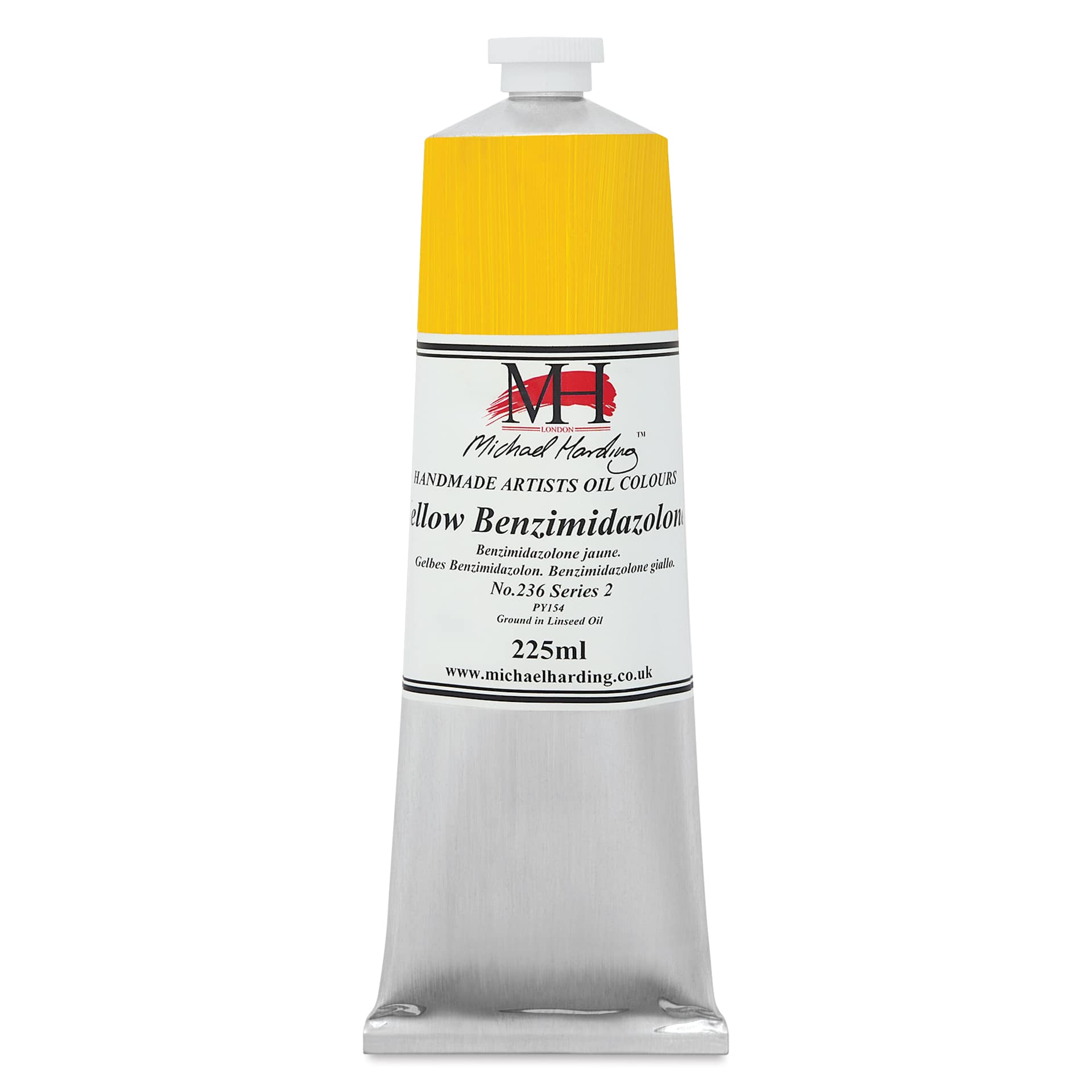 Michael Harding Artists Oil Color - Yellow Benzimidazolone, front of 225 ml tube