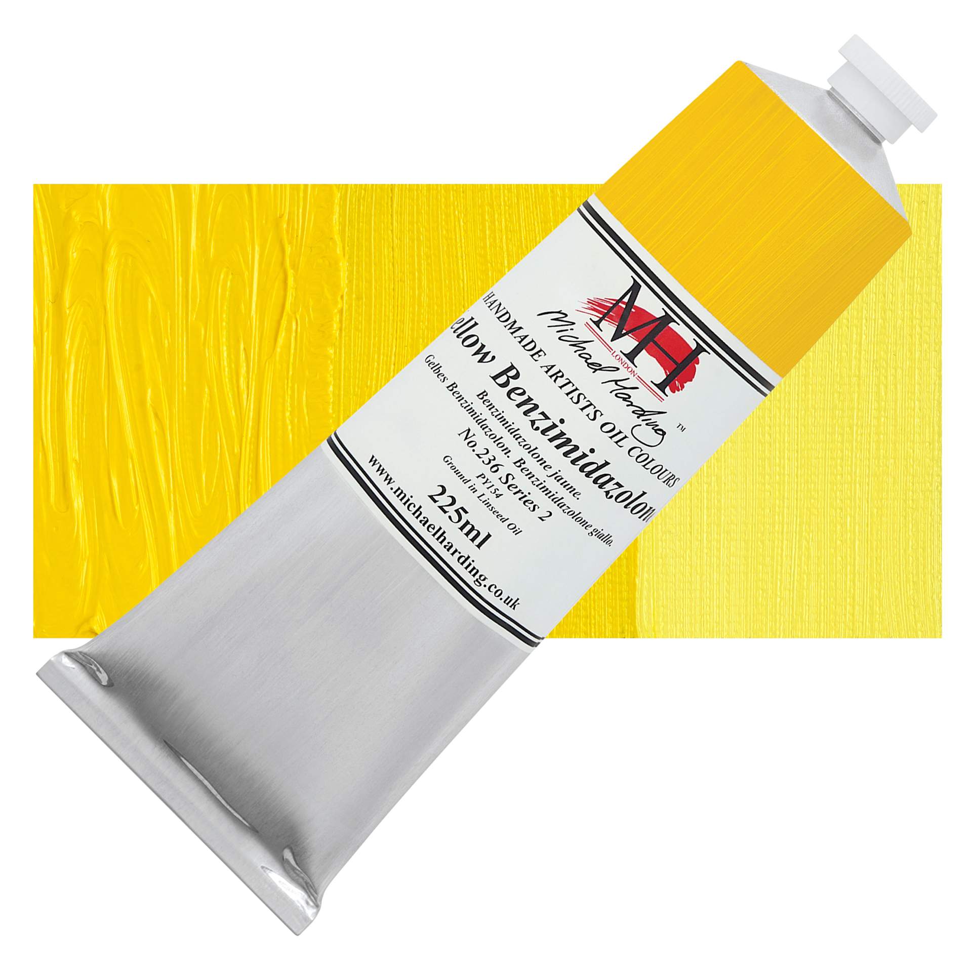 Michael Harding Artists Oil Color - Yellow Benzimidazolone, 225 ml tube and swatch