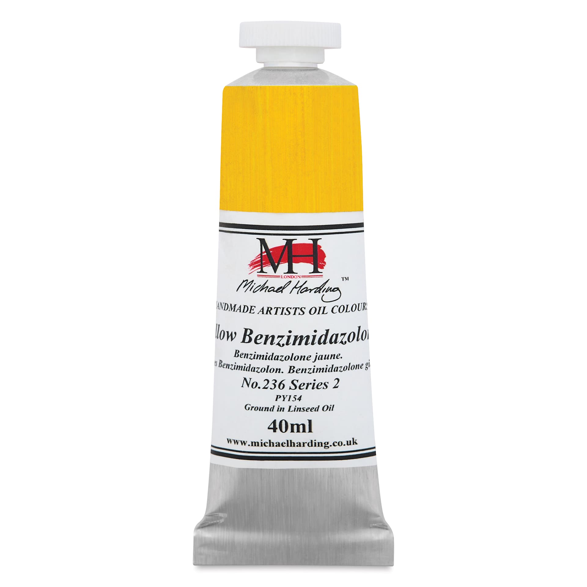Michael Harding Artists Oil Color - Yellow Benzimidazolone, front of 40 ml tube