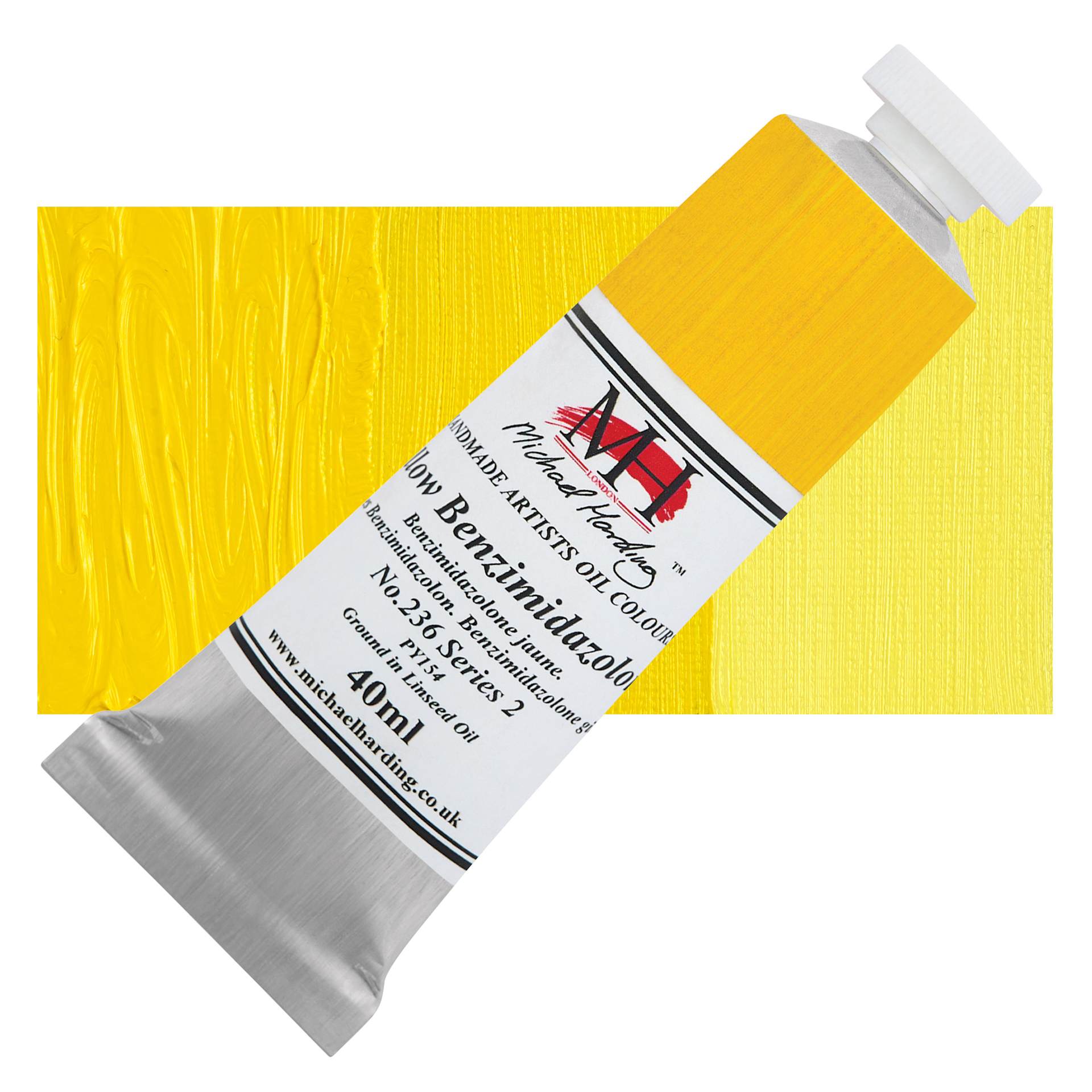 Michael Harding Artists Oil Color - Yellow Benzimidazolone, 40 ml tube and swatch