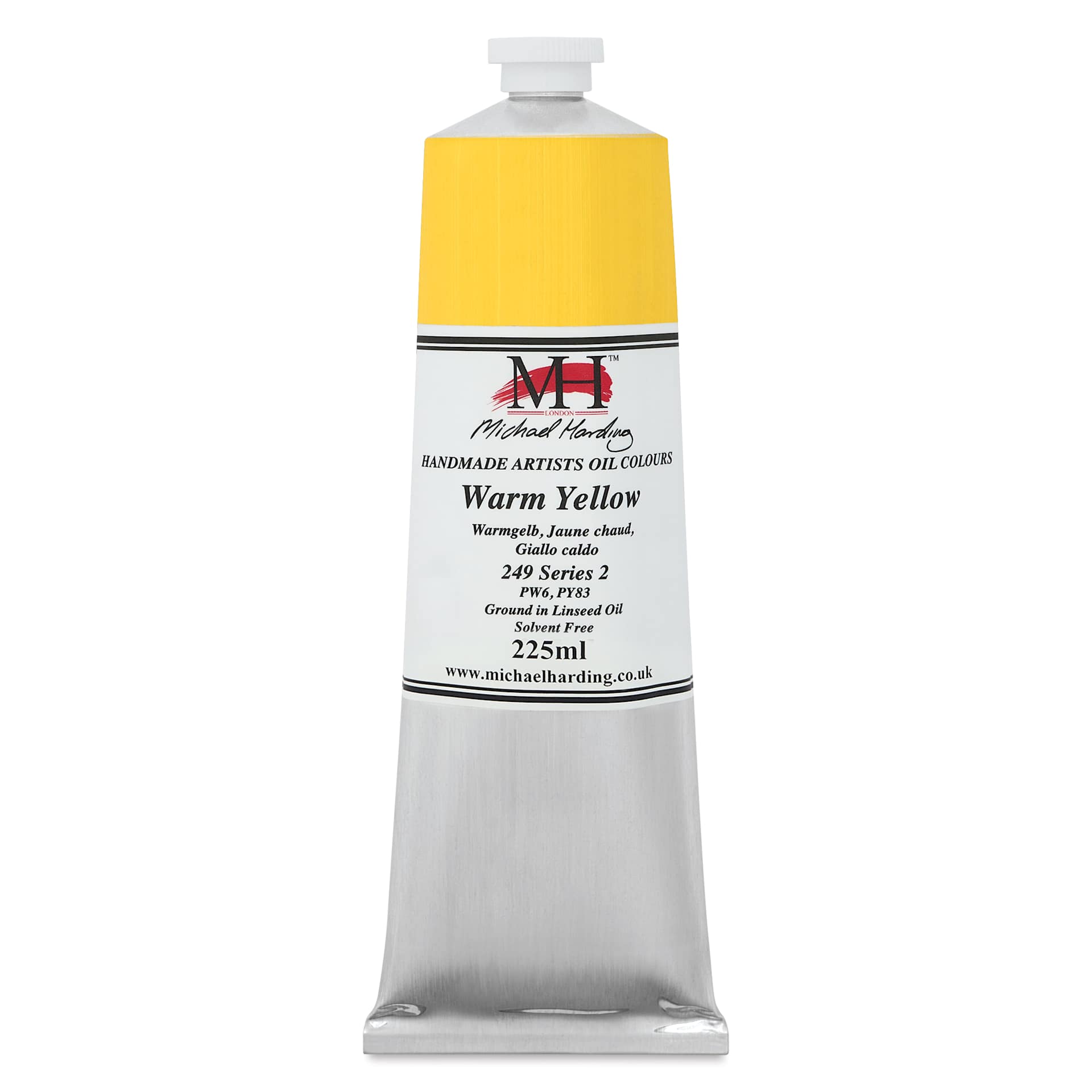 Michael Harding Artists Oil Color - Warm Yellow, front of 225 ml tube