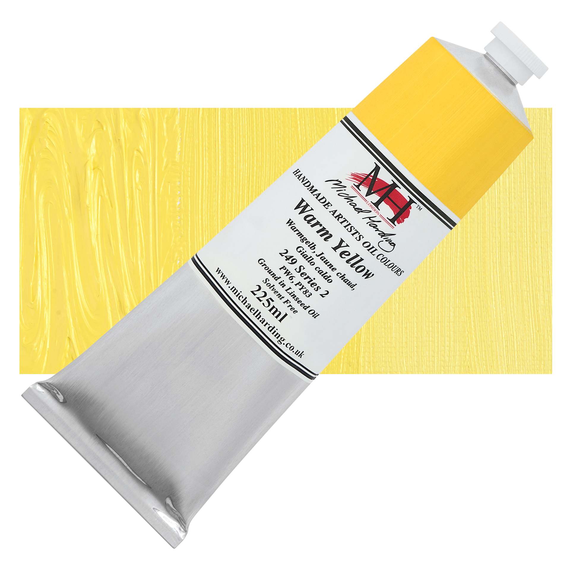Michael Harding Artists Oil Color - Warm Yellow, 225 ml tube and swatch