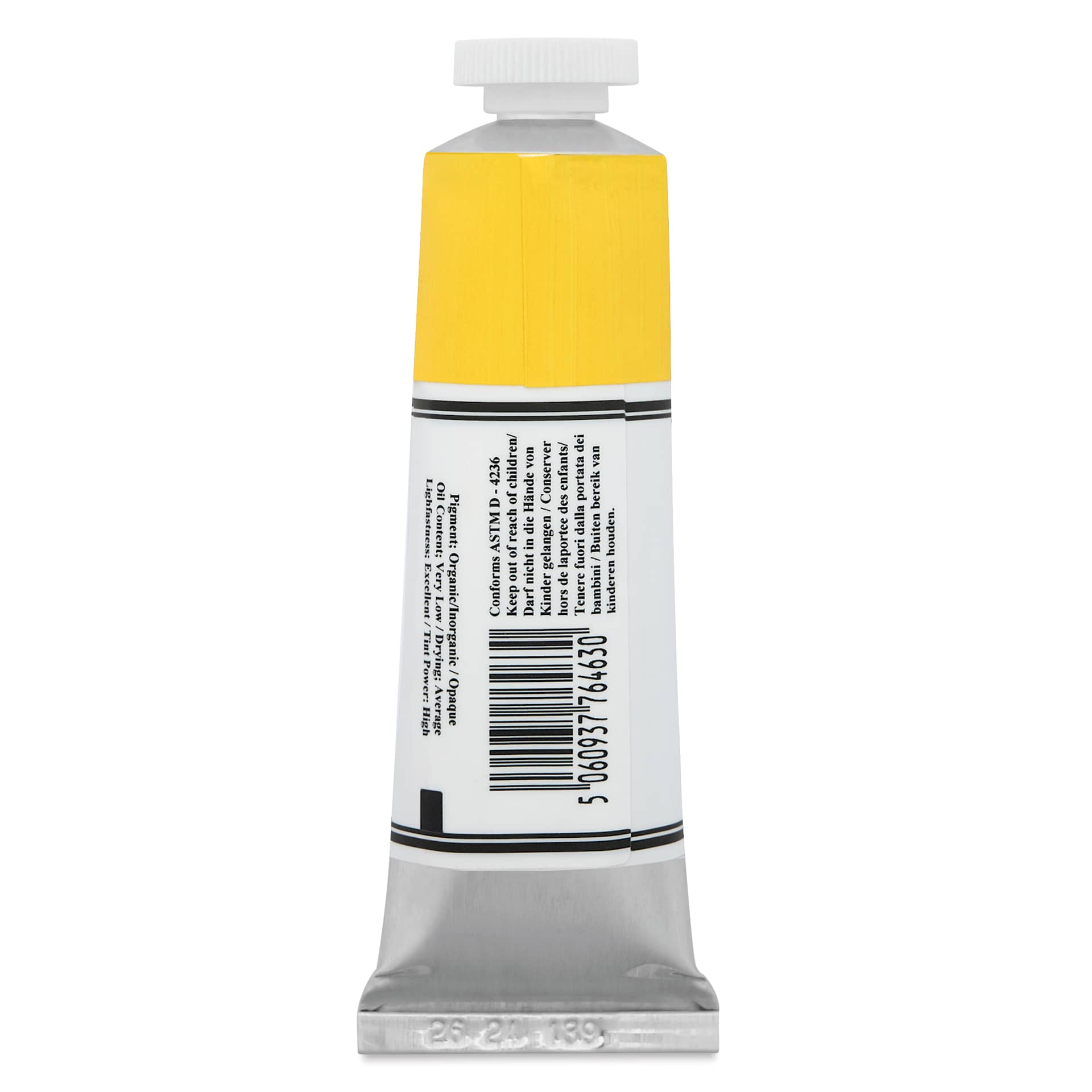 Michael Harding Artists Oil Color - Warm Yellow, back of 40 ml tube
