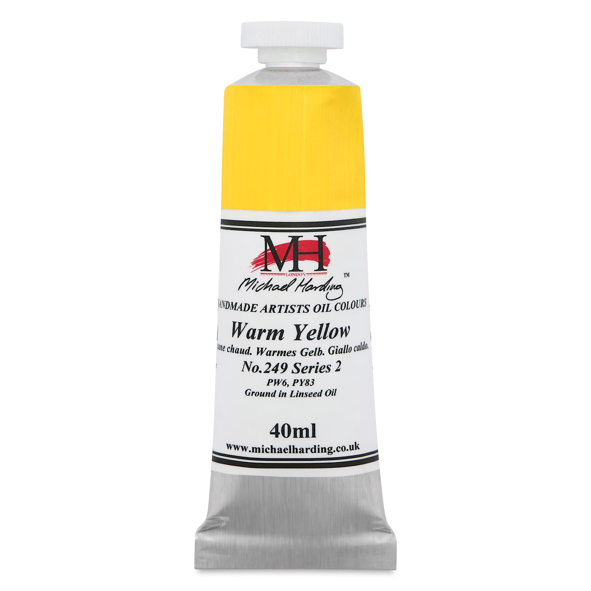 Michael Harding Artists Oil Color - Warm Yellow, front of 40 ml tube