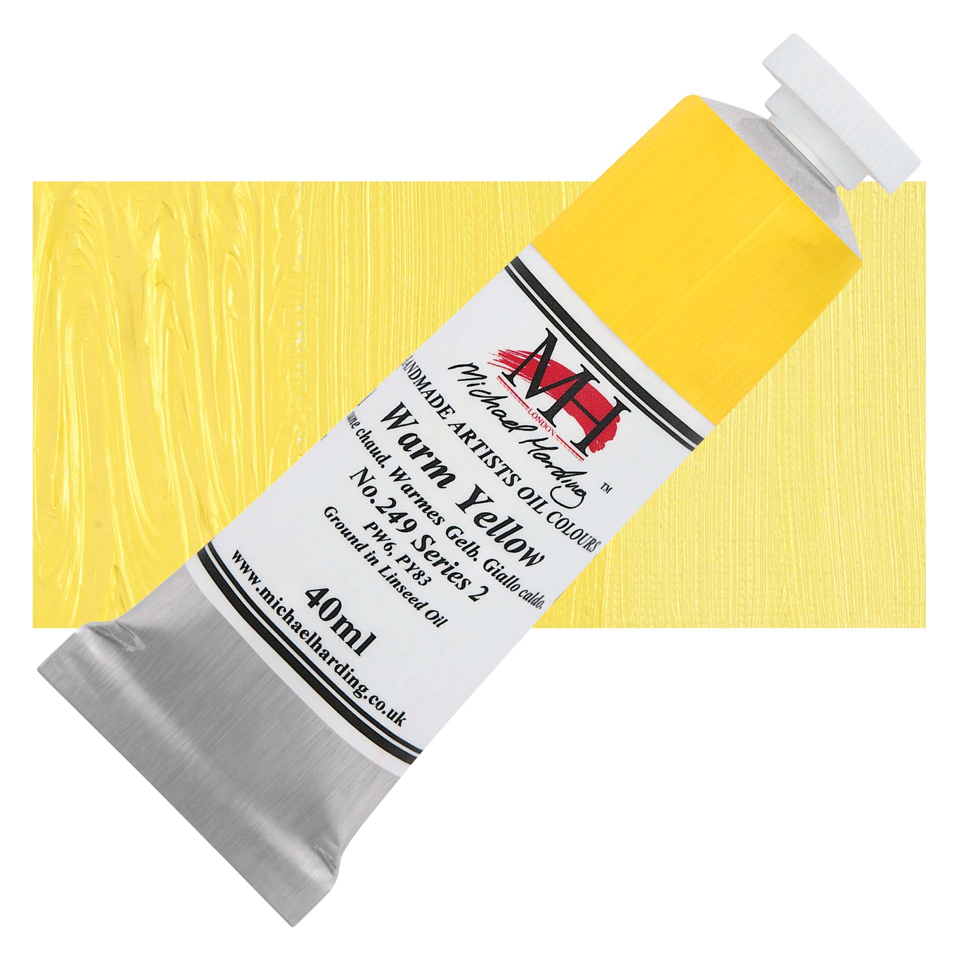 Michael Harding Artists Oil Color - Warm Yellow, 40 ml tube and swatch