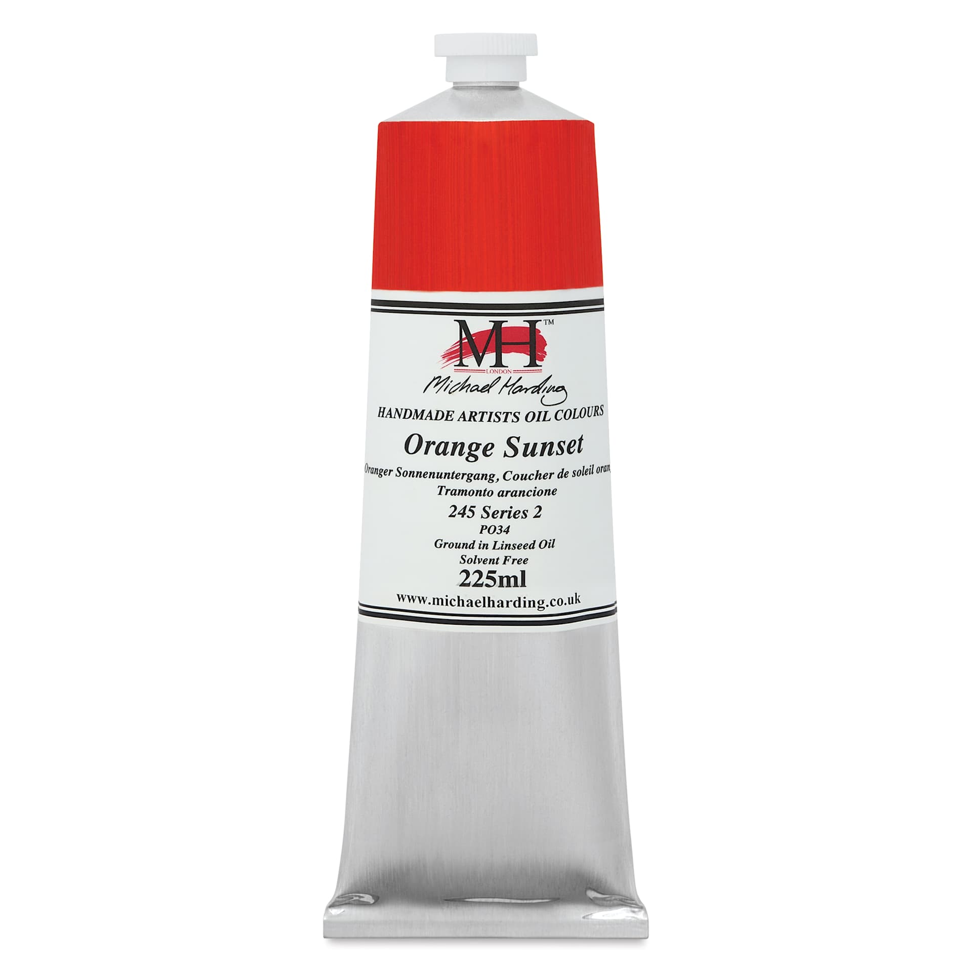 Michael Harding Artists Oil Color - Orange Sunset, front of 225 ml tube