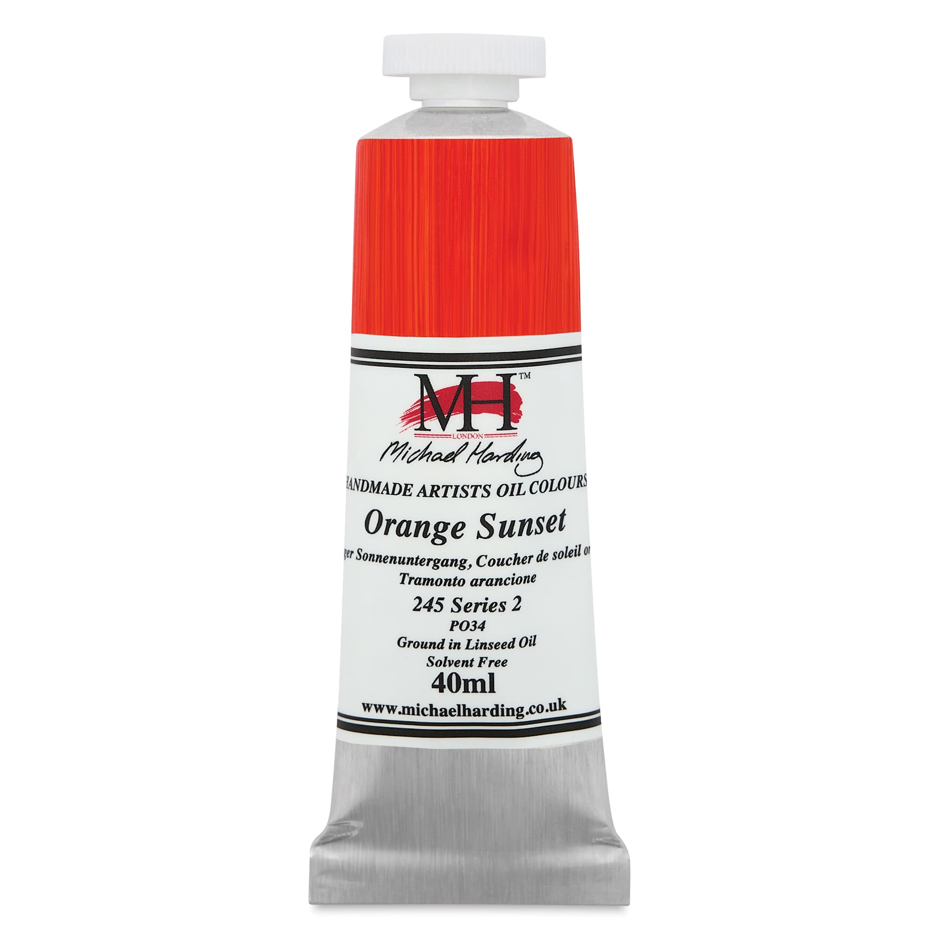 Michael Harding Artists Oil Color - Orange Sunset, front of 40 ml tube