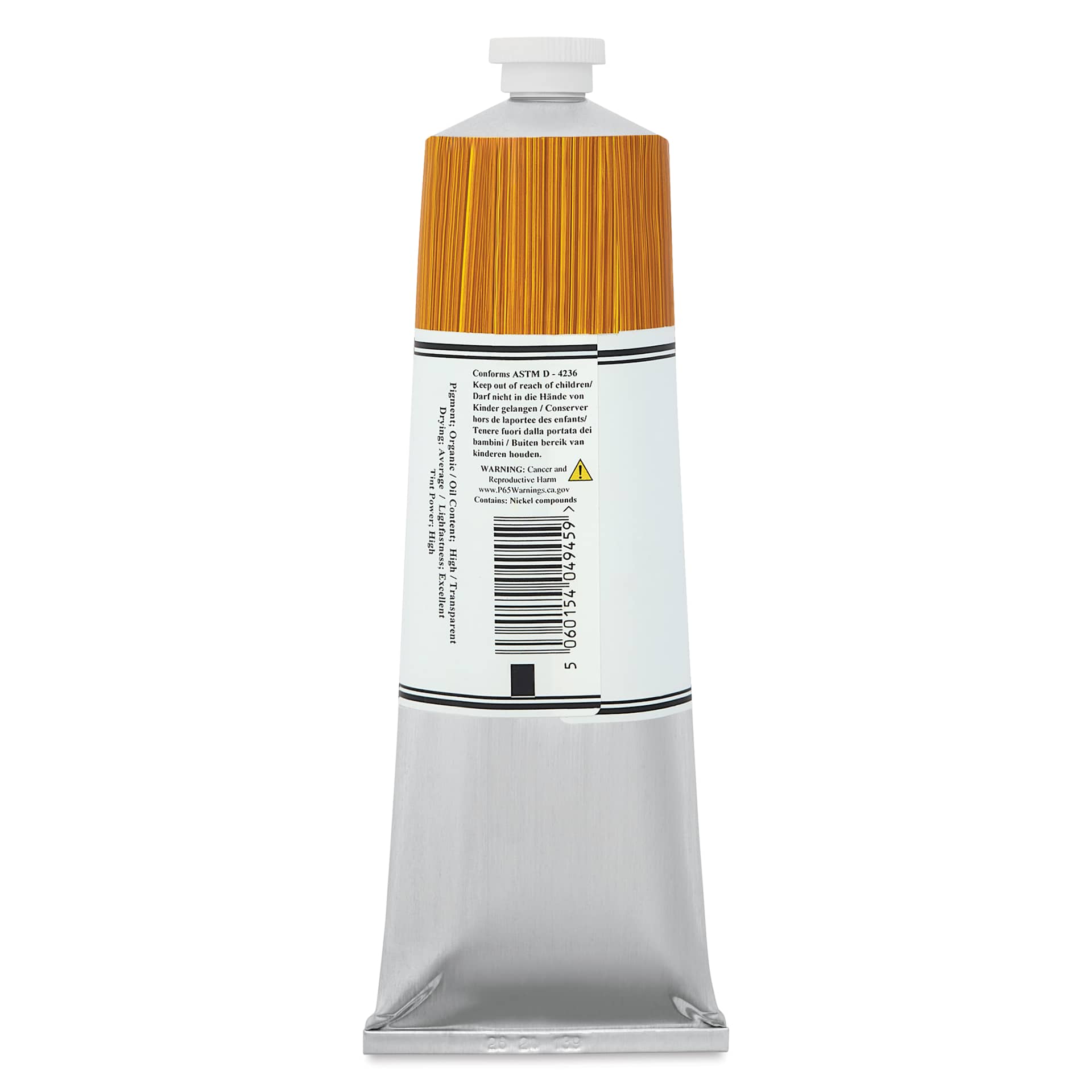 Michael Harding Artists Oil Color - New Gamboge, back of 225 ml tube