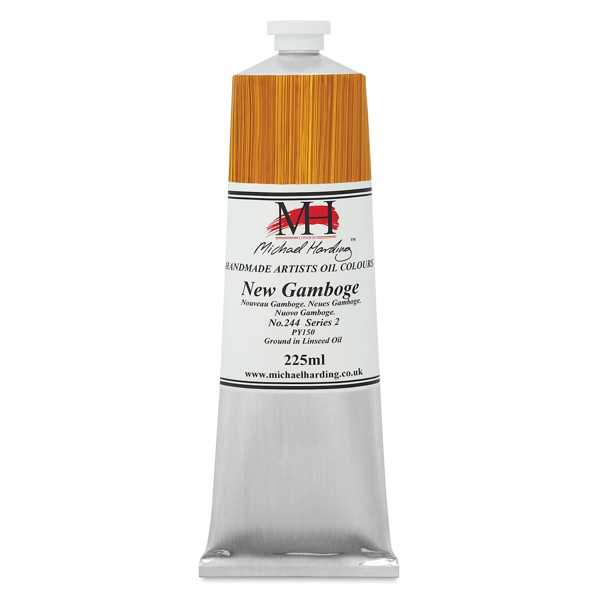 Michael Harding Artists Oil Color - New Gamboge, front of 225 ml tube