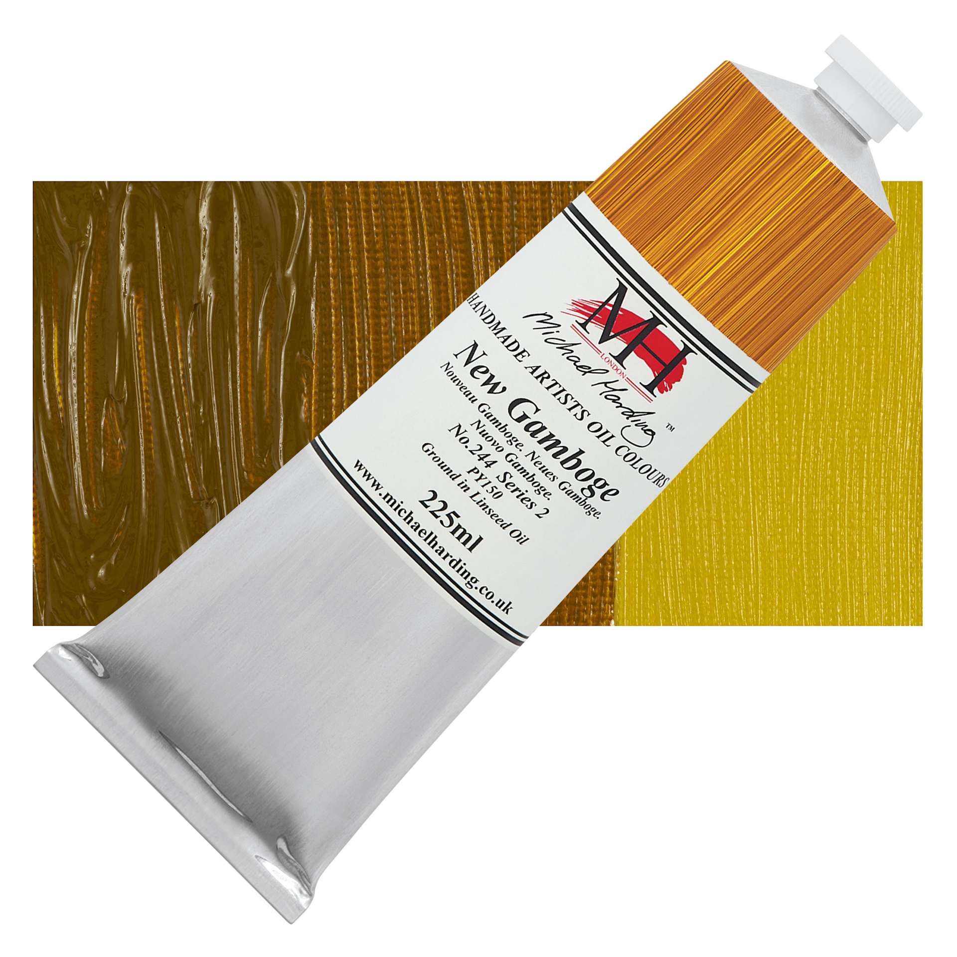 Michael Harding Artists Oil Color - New Gamboge, 225 ml tube and swatch