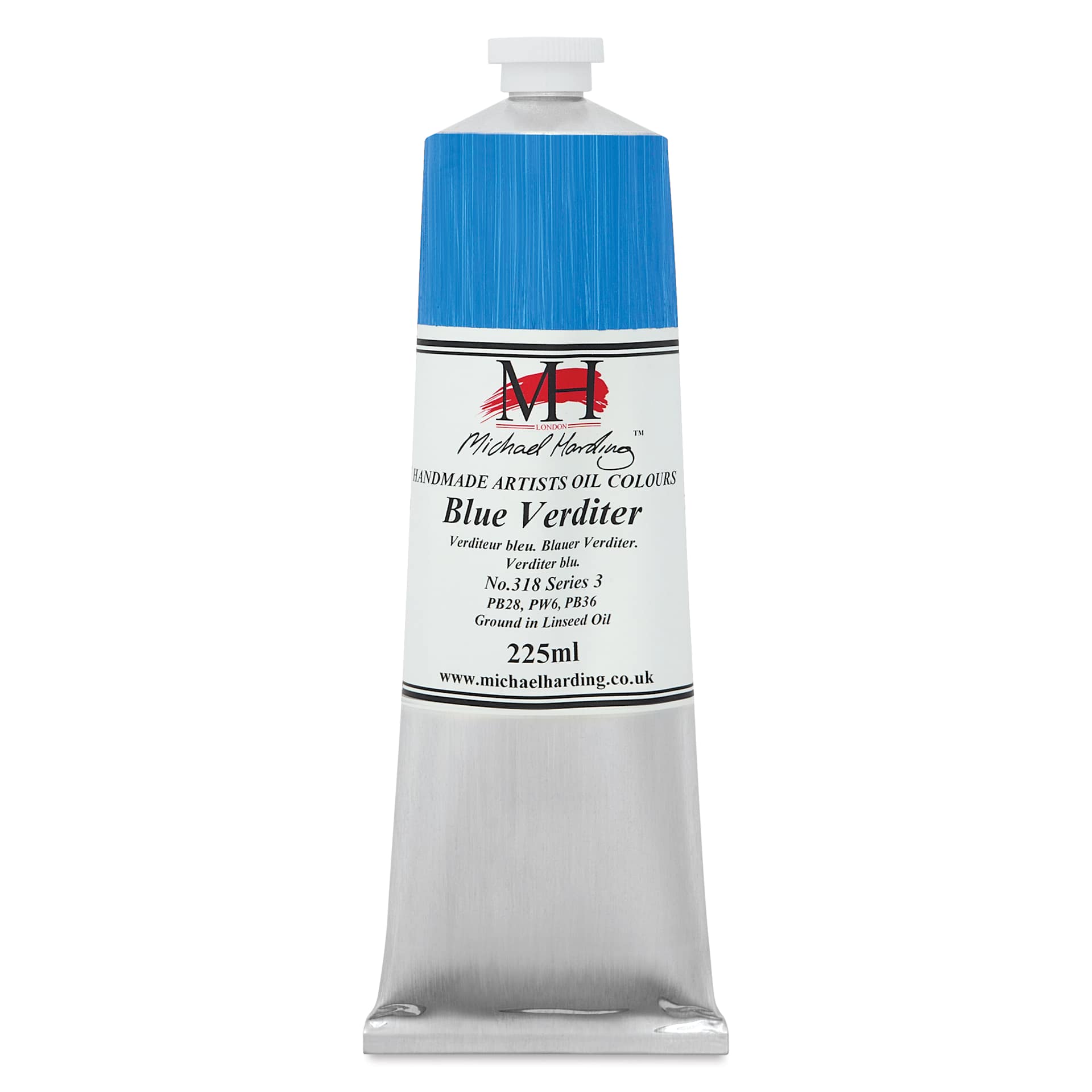 Michael Harding Artists Oil Color - Blue Verditer, front of 225 ml tube