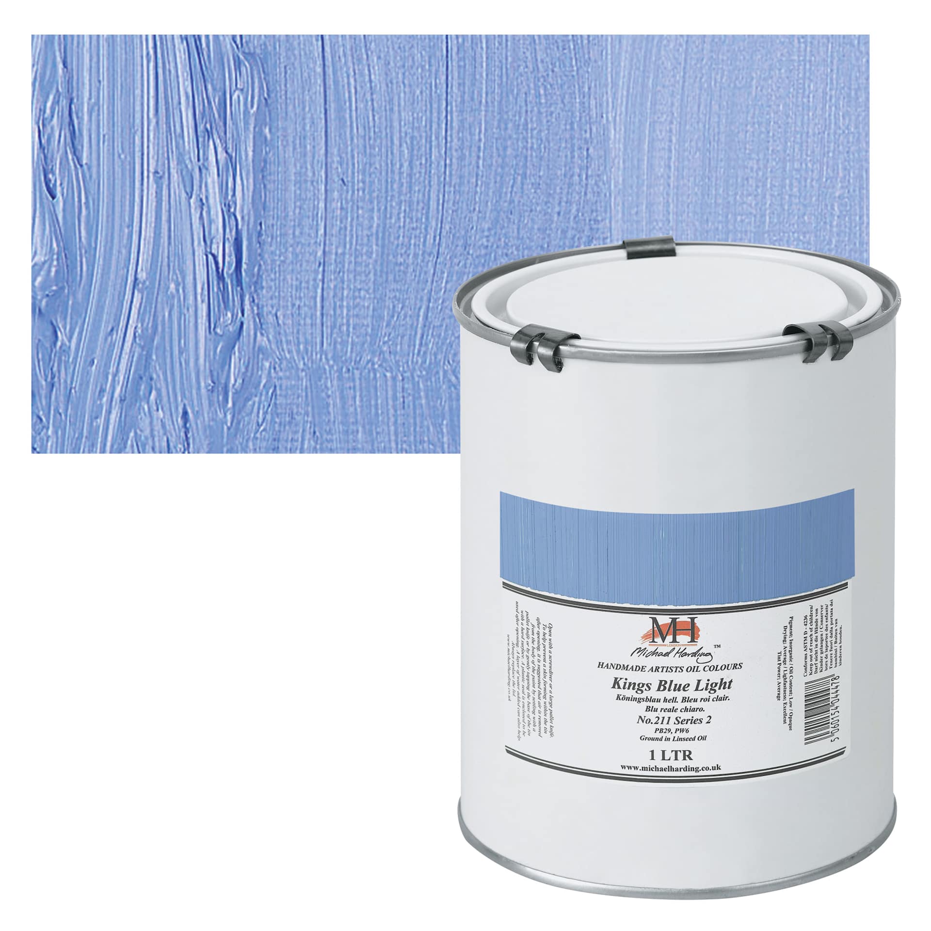 Michael Harding Artists Oil Paint - King's Blue Light, 1 Liter and swatch