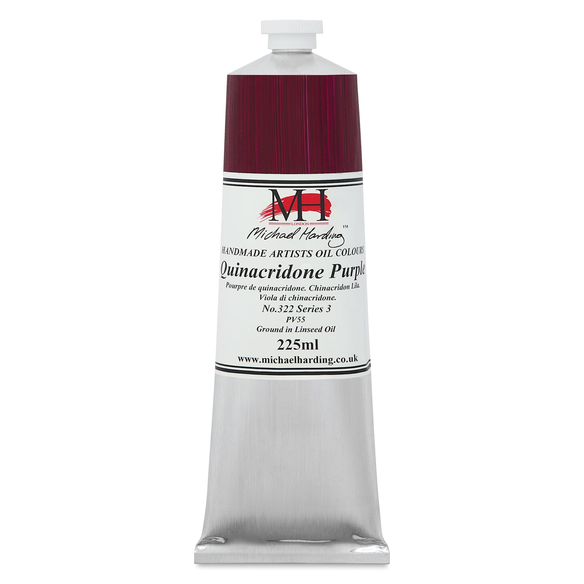 Michael Harding Artists Oil Color - Quinacridone Purple, front of 225 ml tube