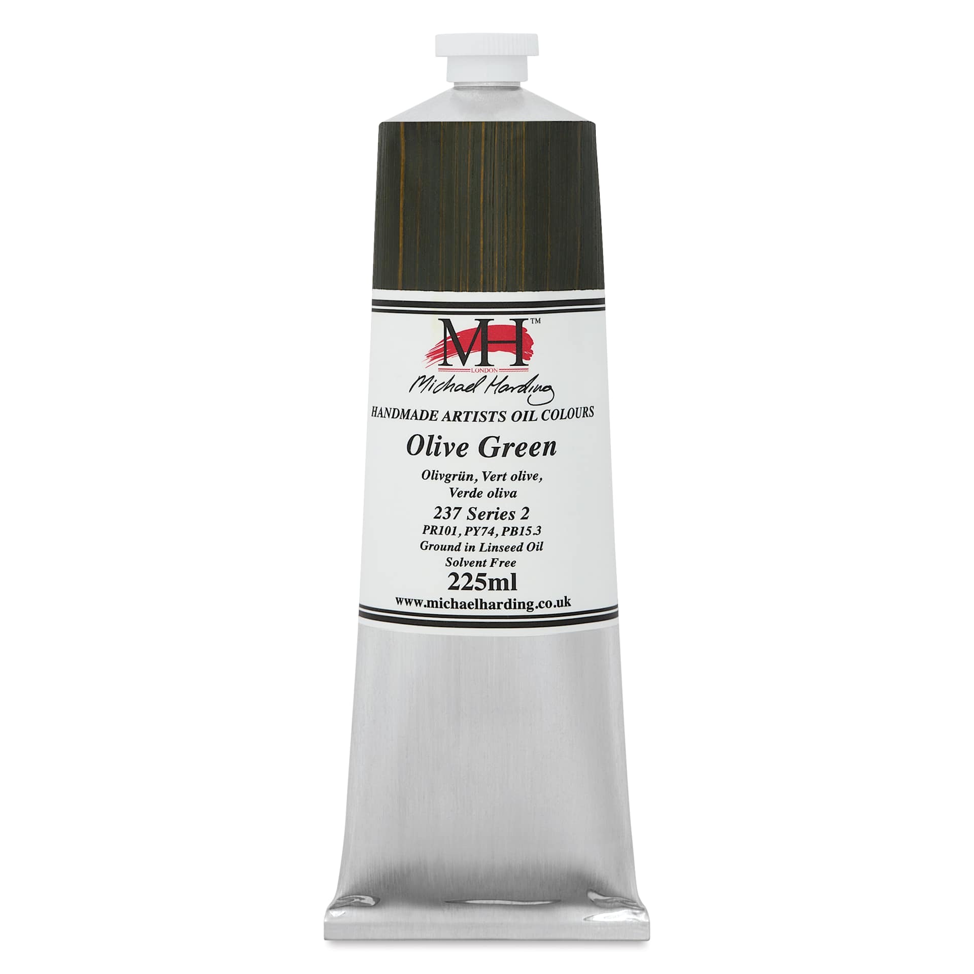 Michael Harding Artists Oil Color - Olive Green, front of 225 ml tube