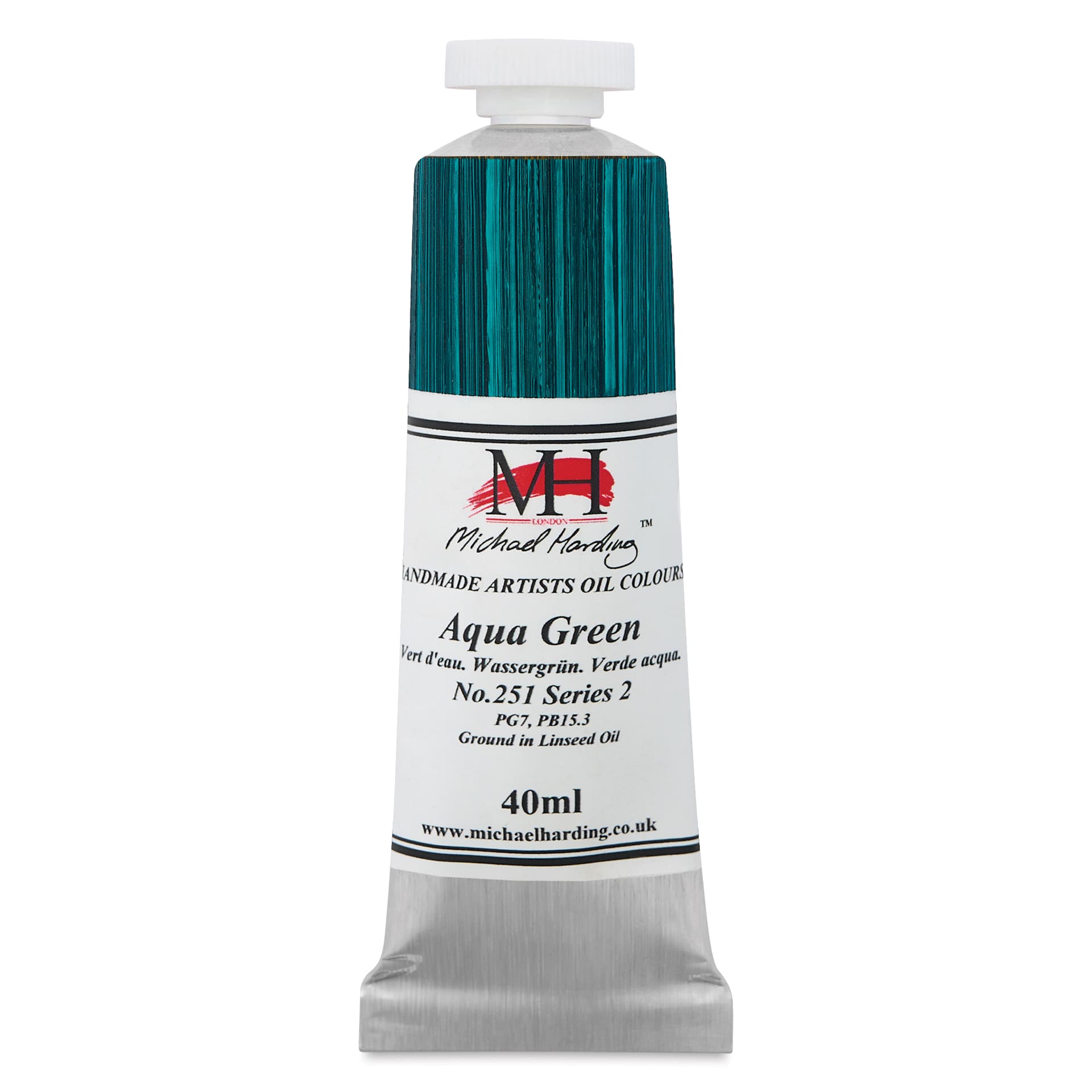 Michael Harding Artists Oil Color - Aqua Green, front of 40 ml tube