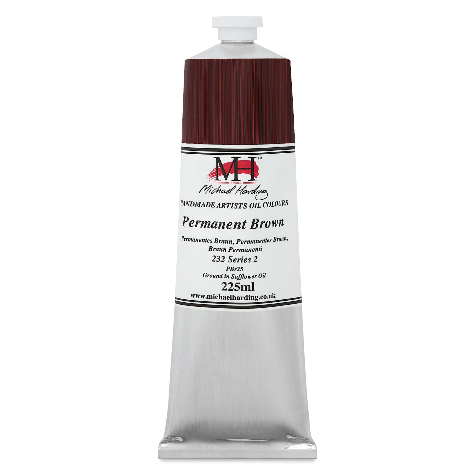 Michael Harding Artists Oil Color - Permanent Brown, front of 225 ml tube