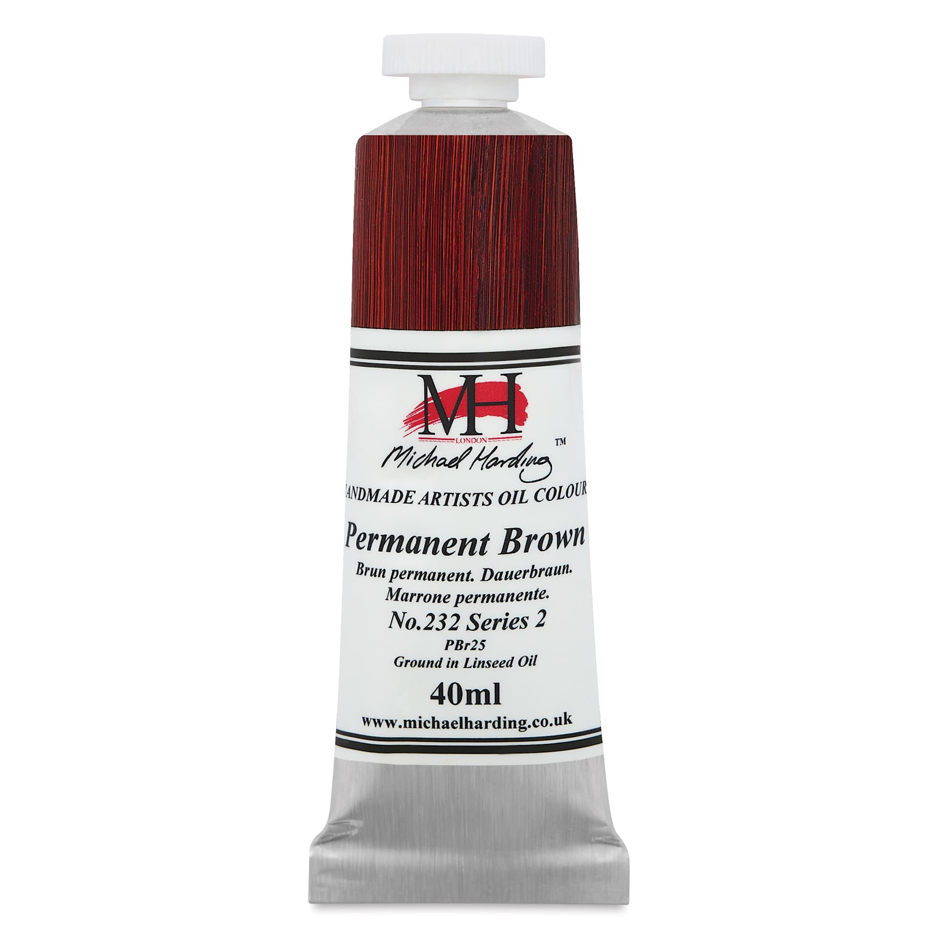 Michael Harding Artists Oil Color - Permanent Brown, front of 40 ml tube