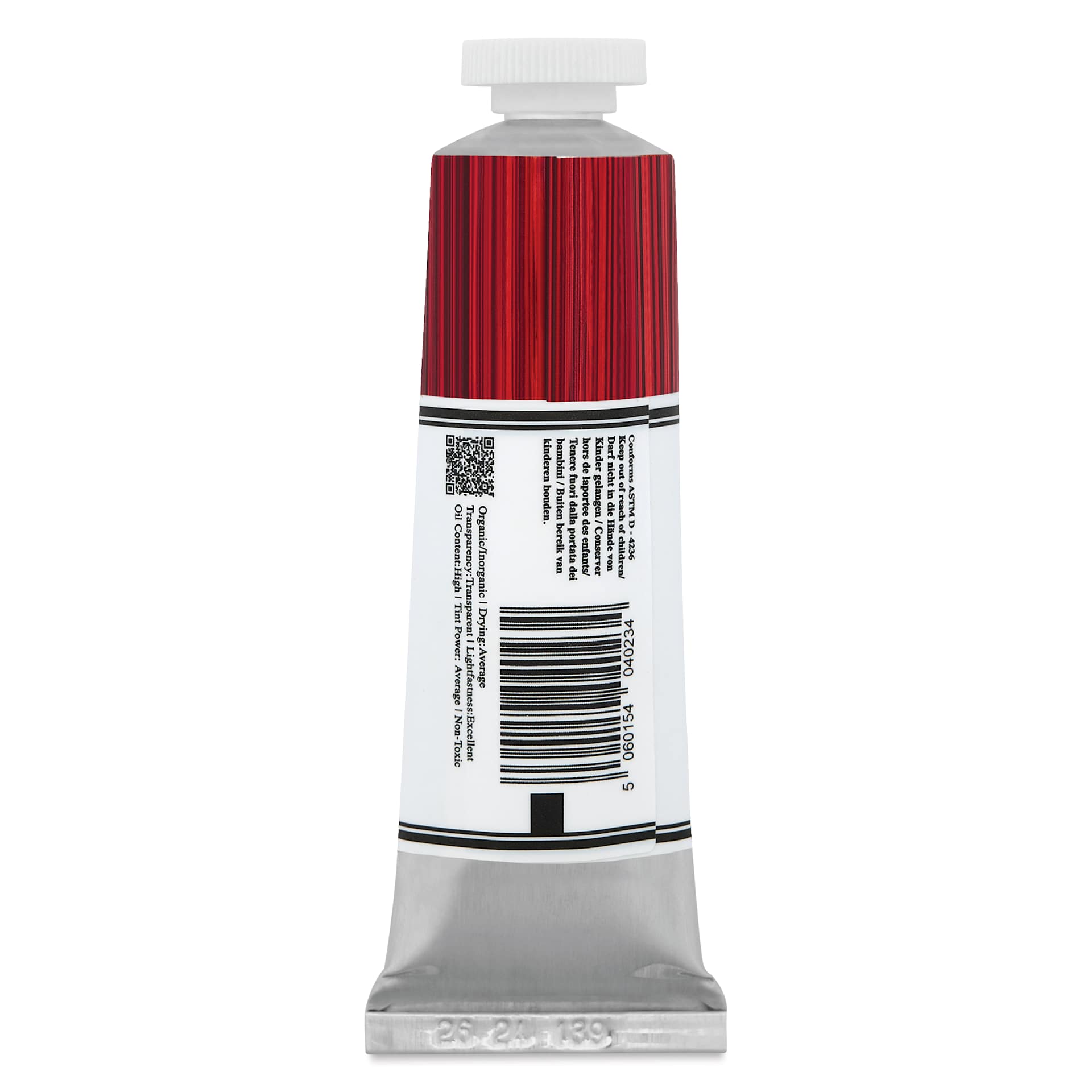 Michael Harding Artists Oil Color - Madder Brown, back of 40 ml tube