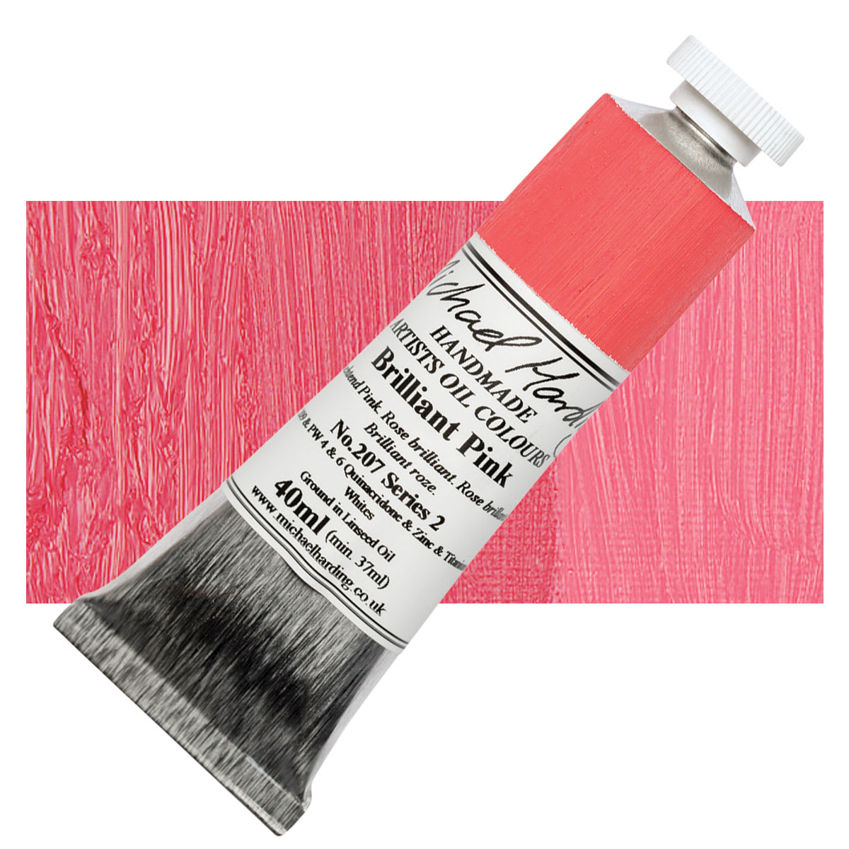 Michael Harding Artists Oil Paint - Brilliant Pink, 40 ml tube and swatch
