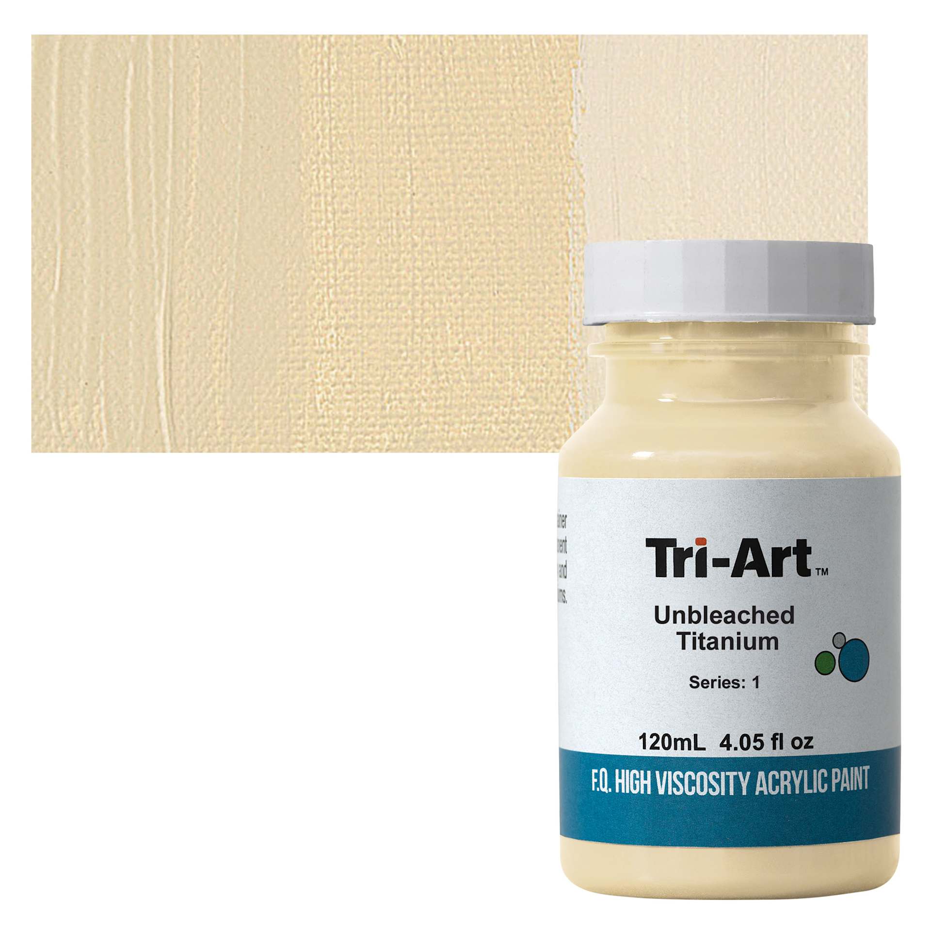 Tri-Art High Viscosity Artist Acrylic - Unbleached Titanium, 120 ml jar and swatch