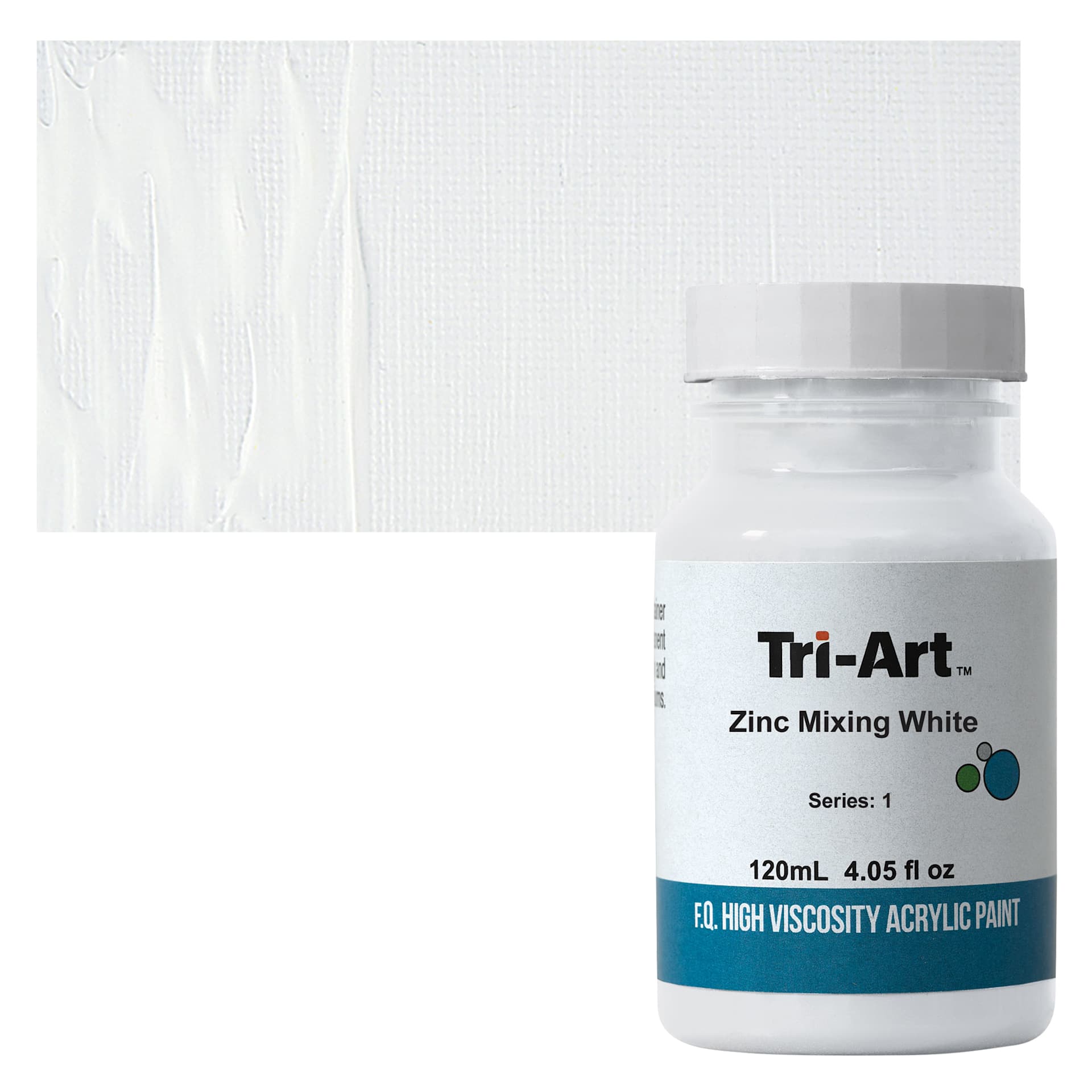 Tri-Art High Viscosity Artist Acrylic - Zinc Mixing White, 120 ml jar and swatch