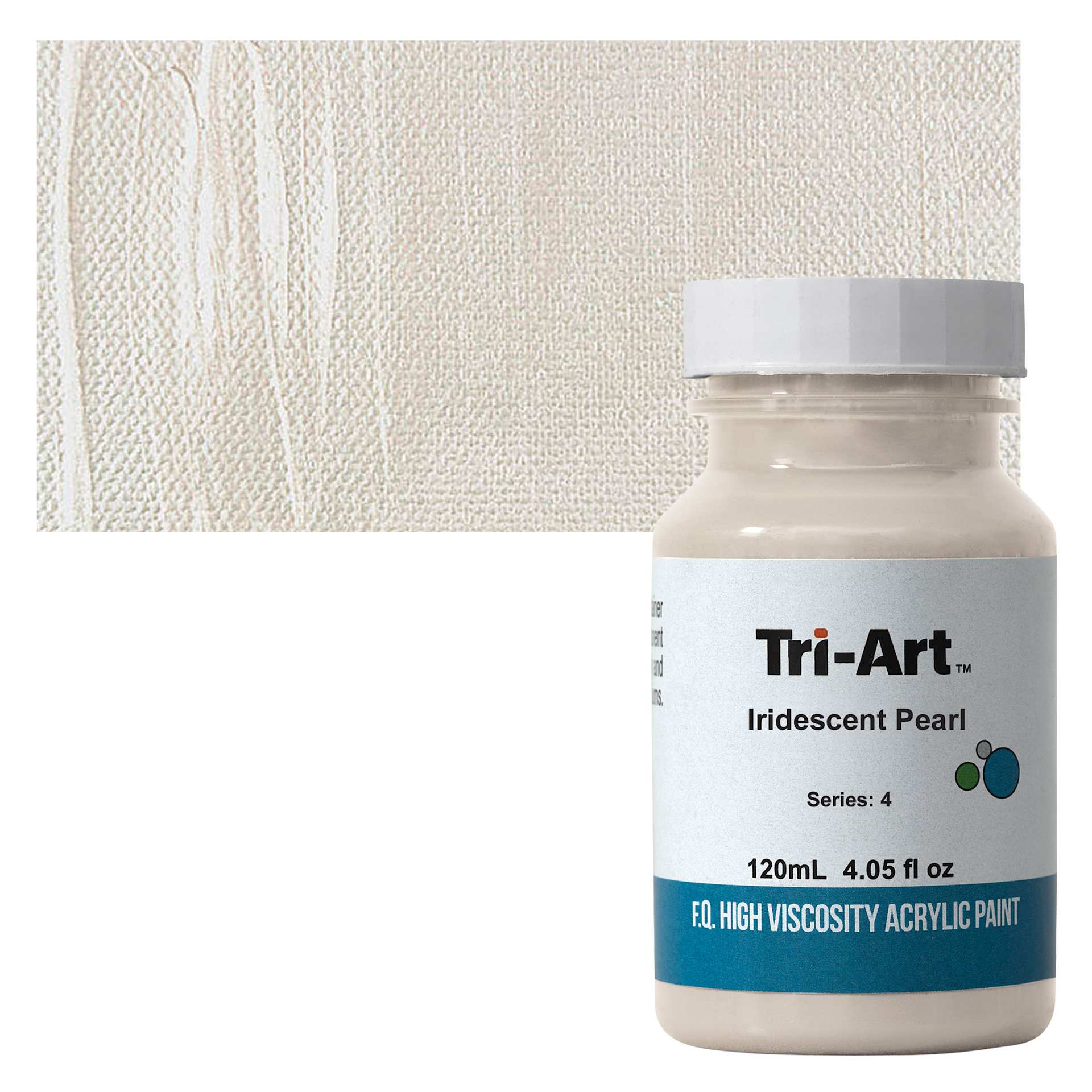 Tri-Art High Viscosity Artist Acrylic - Iridescent Pearl, 120 ml jar and swatch